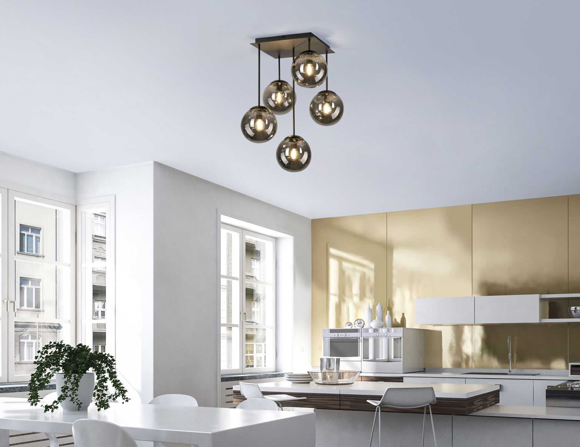 Gemütliche Deckenleuchte Metall Rauchglas B:39 cm E14 Drinnen, Innenarchitektur, Leuchte, Küche, Esstisch