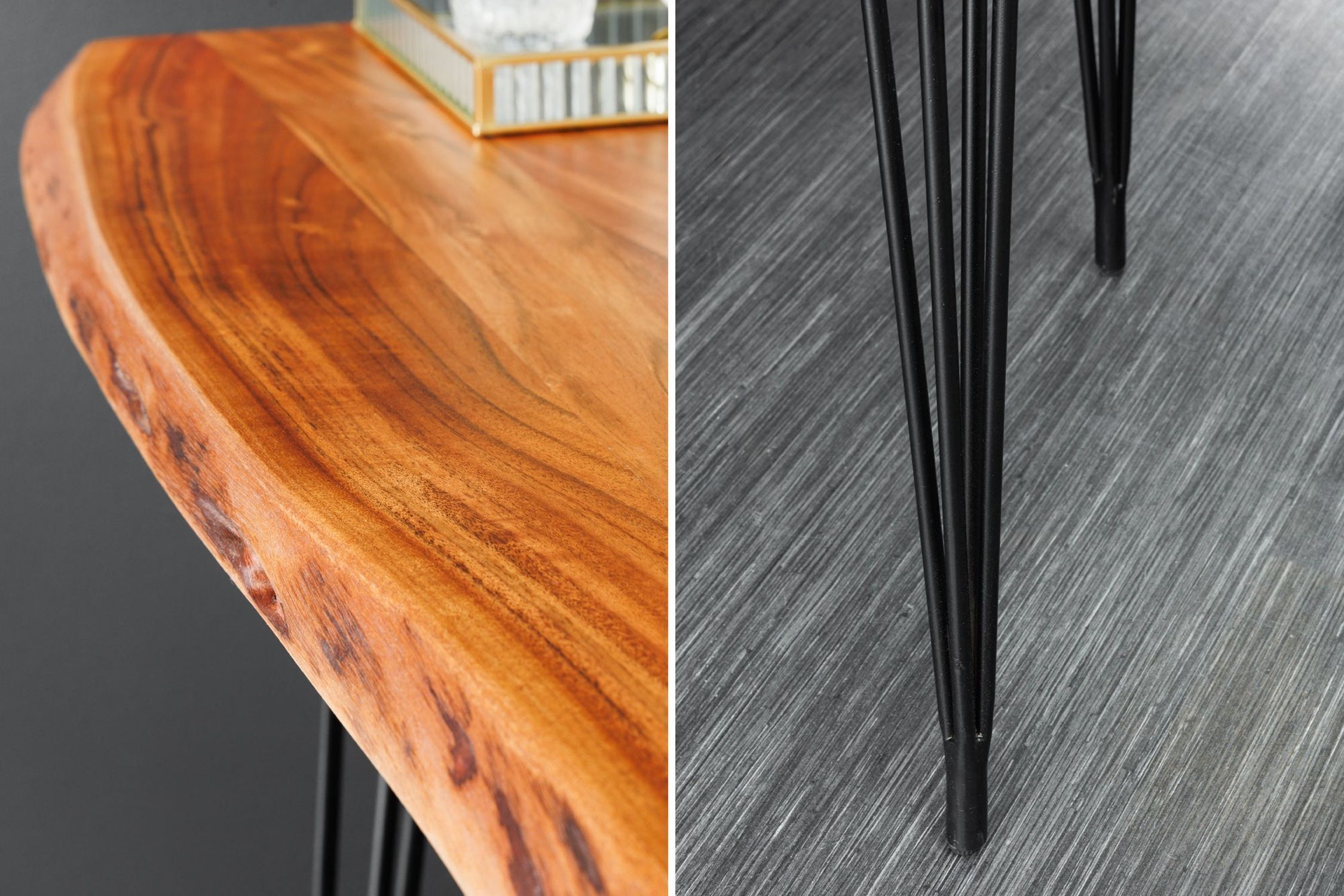 Bartisch Akazienholz Metall 140 x 63 cm Hairpin Legs Holz, Hartholz, Tabelle, Gebeiztes Holz, Innenarchitektur