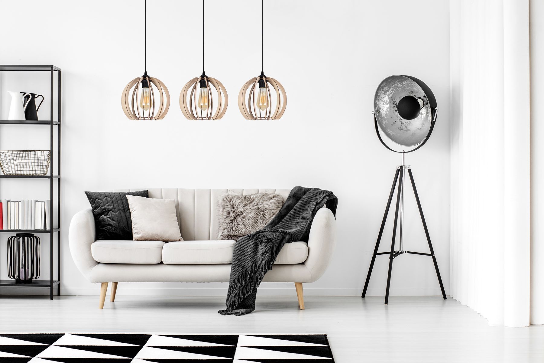 Lange Hängelampe Holz Metall E27 L:80 cm wohnlich Lampe, Dekoration für Zuhause, Mobiliar, Wohnzimmer, Innenarchitektur