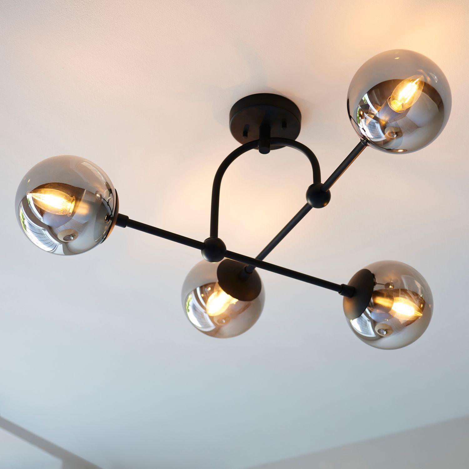 Deckenlampe Metall Rauchglas B: 70,5 cm Schwarz Grau 4x E14