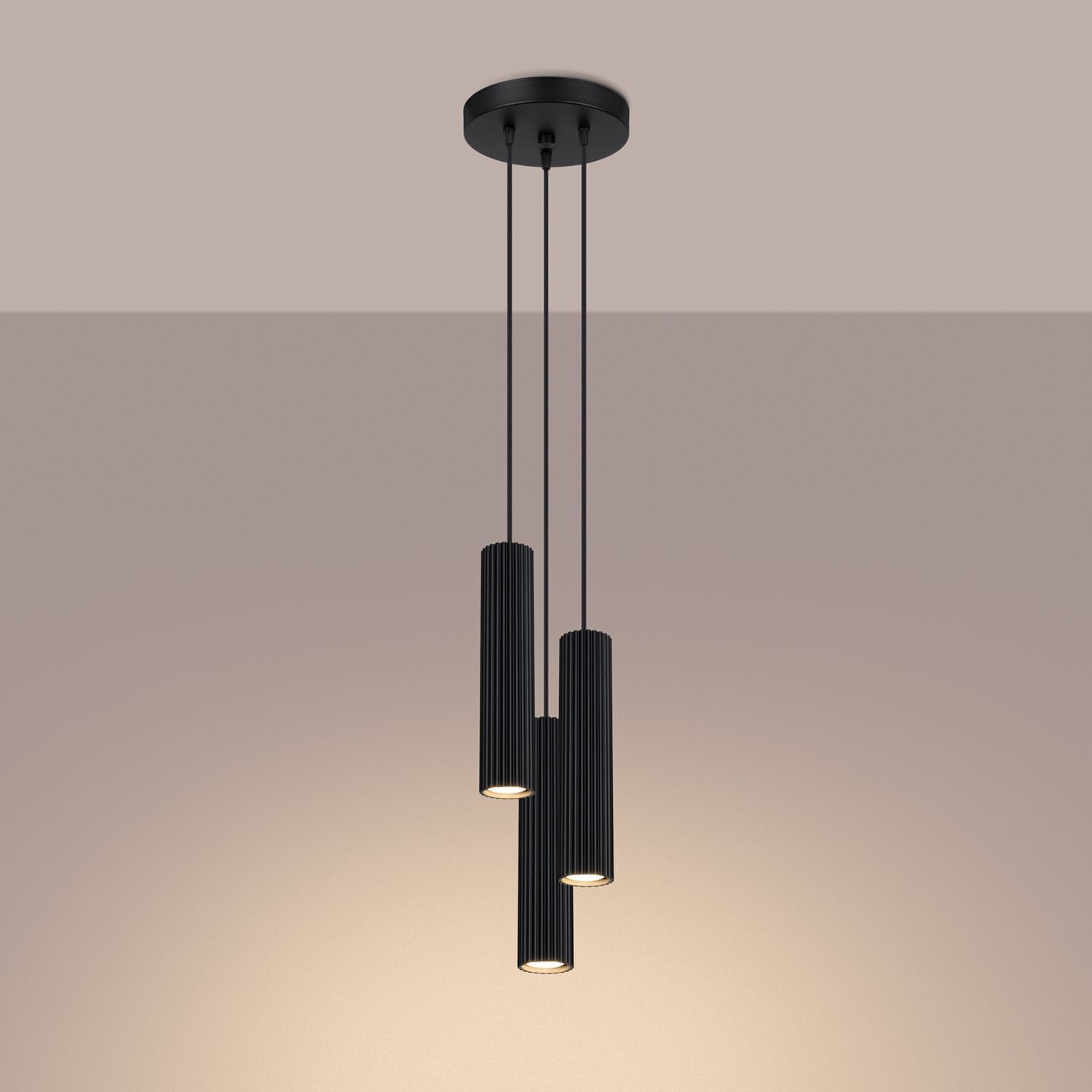 Pendelleuchte Schwarz 3x GU10 schmal Ø 19,5 cm Alu Modern Leuchter, Lampe