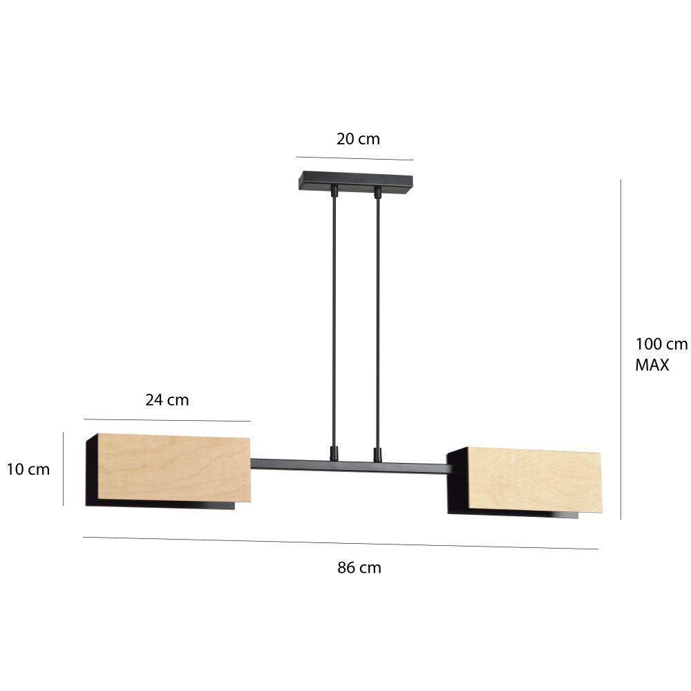 Hängelampe Skandinavisch Holz Metall 2x E27 Wohnzimmer