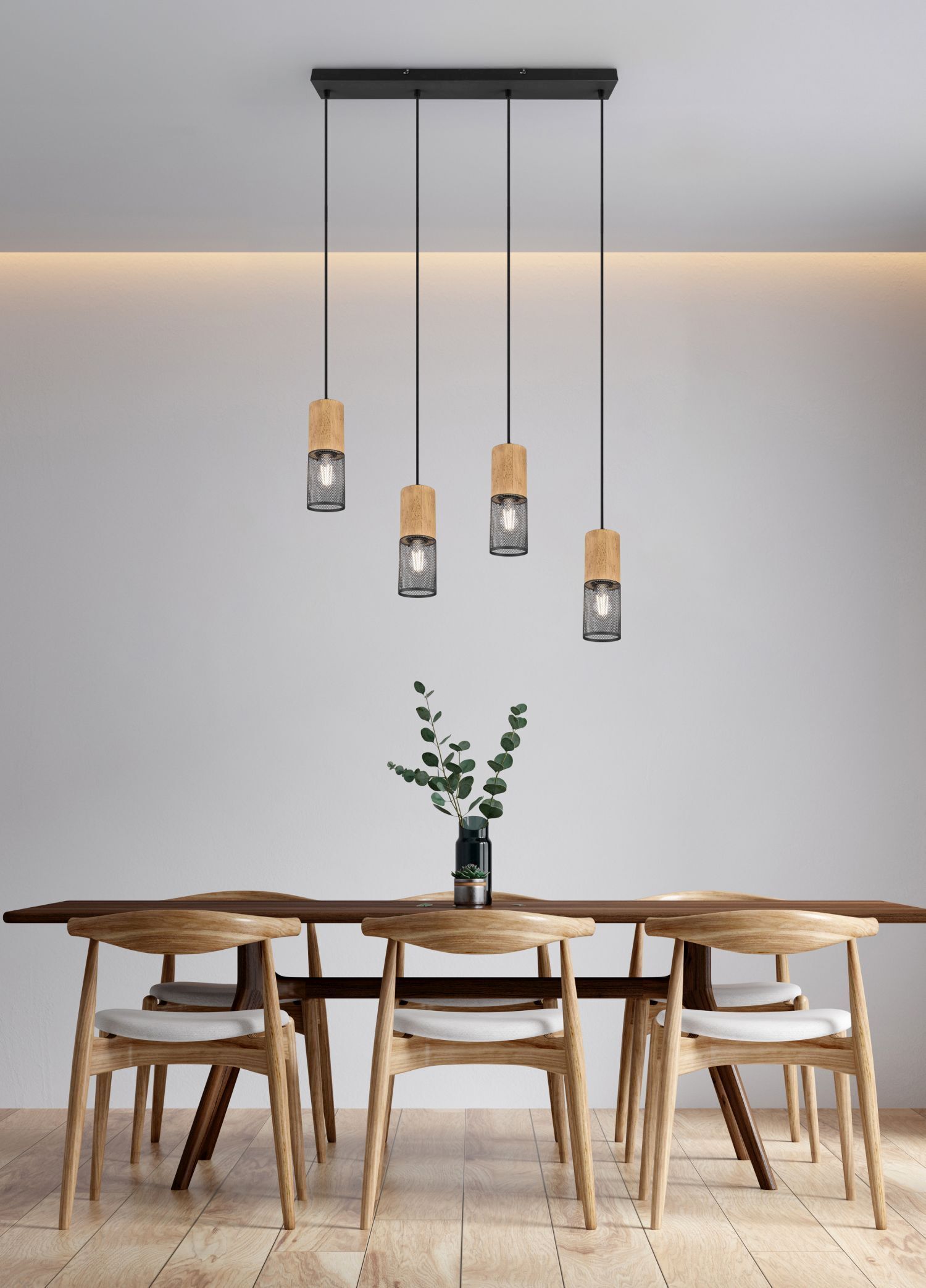 Atmosphera Hängeleuchte Mit 4 Lampen – 80 Cm Design Aus Metall Und Kiefernholz