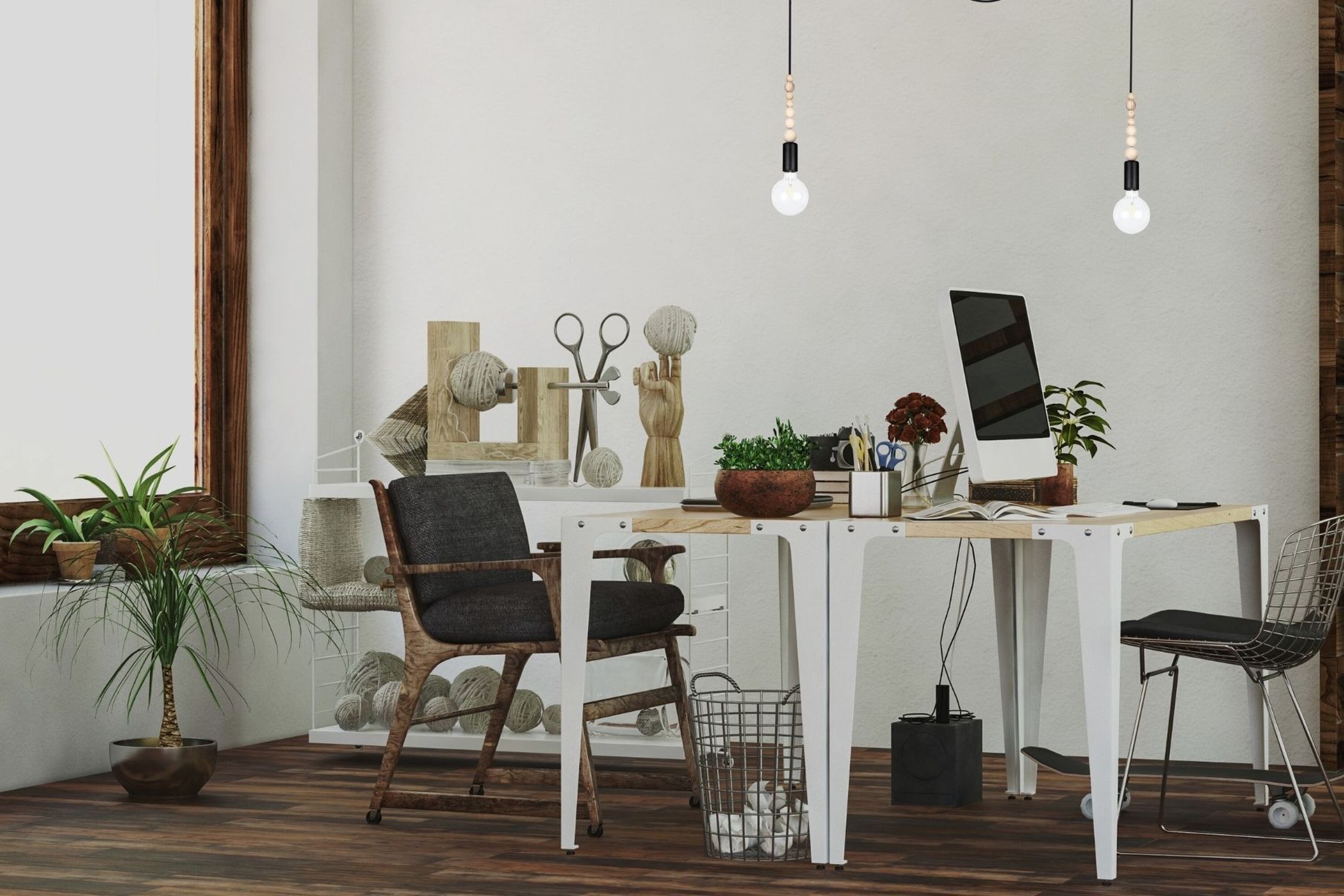 Homeoffice, Schreibtisch, Computer, Pflanzen, Deko