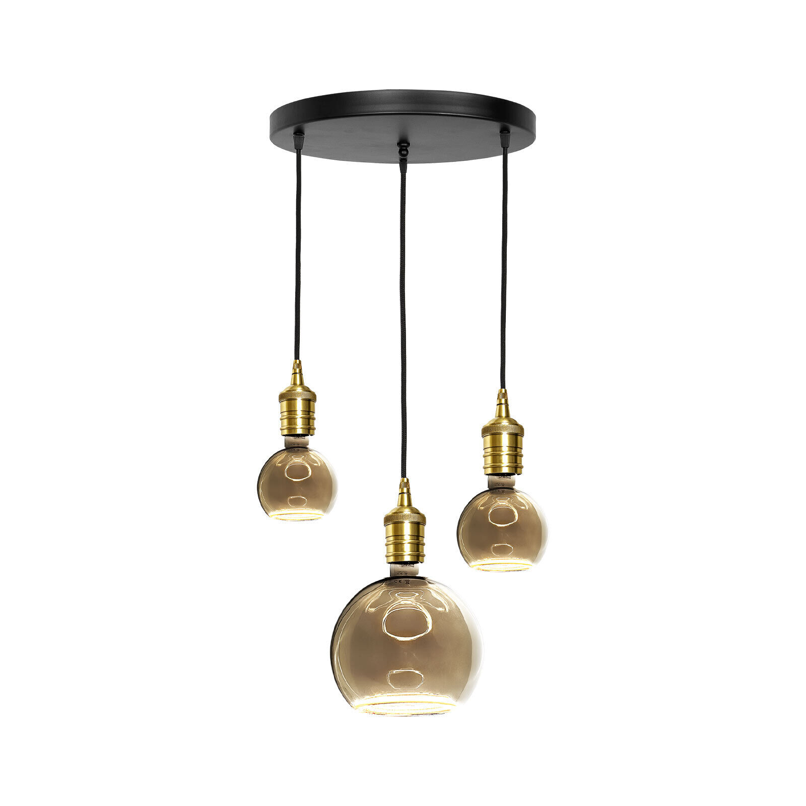 Hängelampe 3-flammig Schwarz Messing Eisen Ø 40 cm für E27