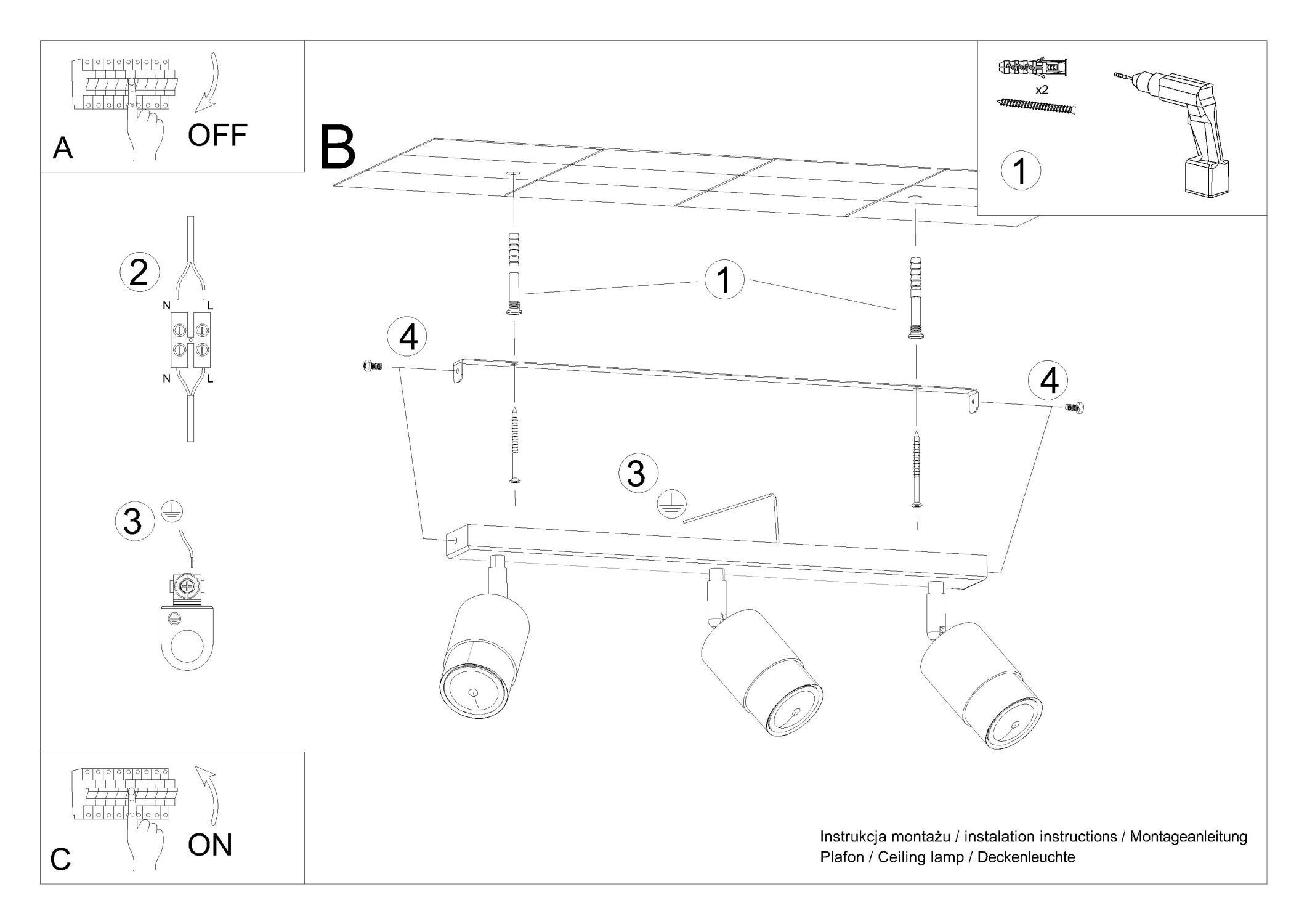 Deckenstrahler Metall Schwarz Gold 3-flammig 45 cm lang Deckenstrahler Metall Schwarz Gold 3-flammig 45 cm lang