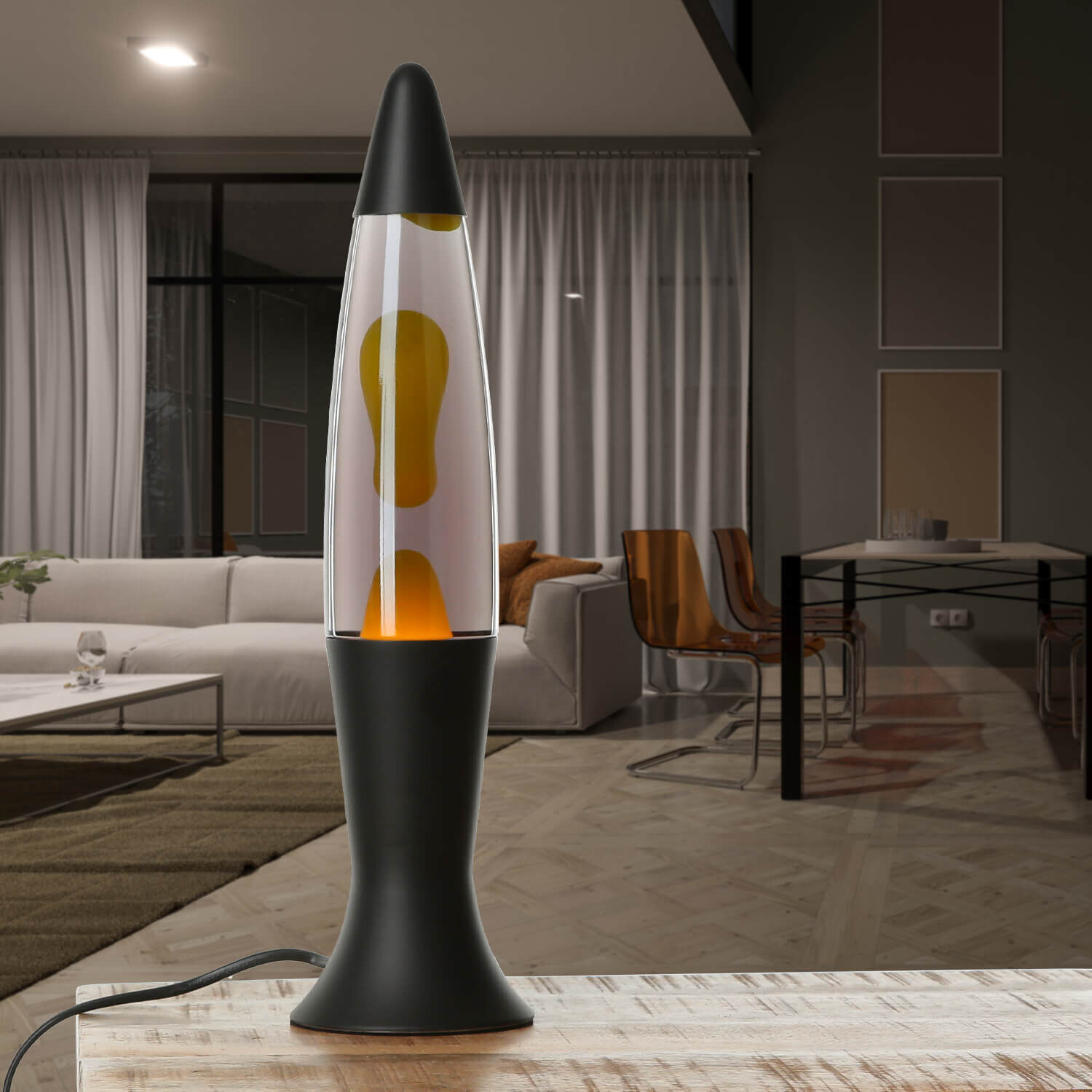 Lavalampe Schwarz Grau Gelb Retro 40 cm hoch dekorativ ROXY Lampe