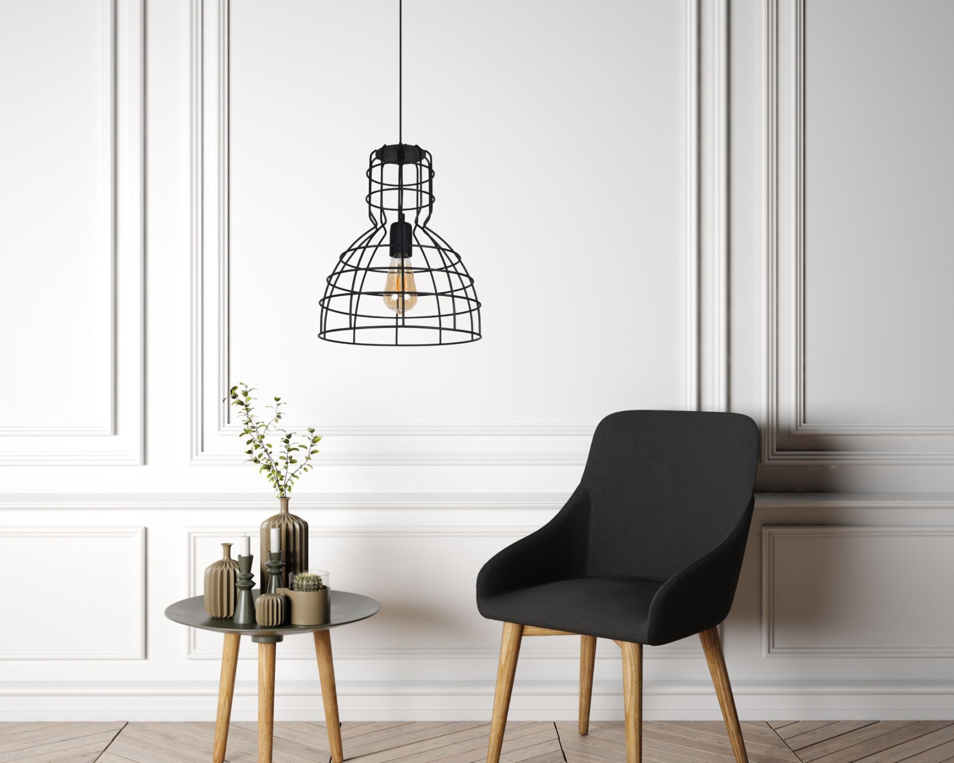 Schwarze Hängelampe Drahtschirm Metall Ø30 cm E27 Loft Lampe, Mobiliar, Stuhl
