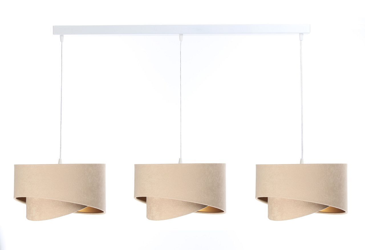 Hängelampe Stoff Esstisch 3-flammig in Weiß Beige Gold E27