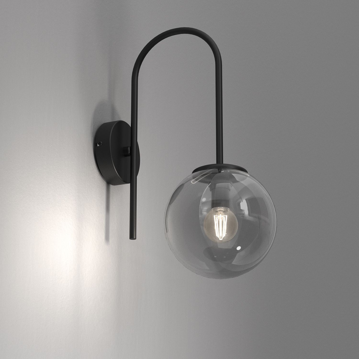 Wandlampe Metall Glas Schwarz Rauchgrau Messing E14