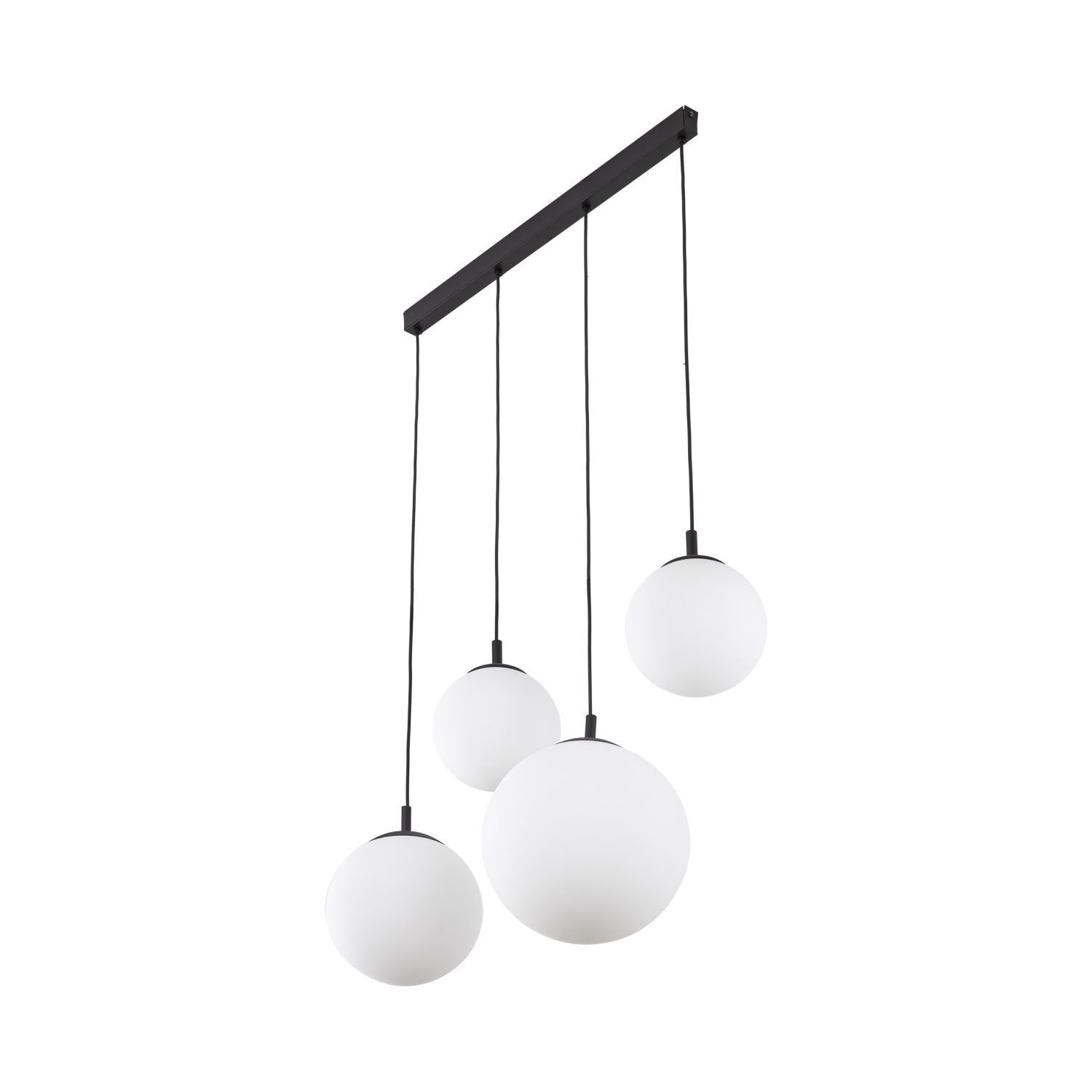 Pendelleuchte Glas Metall L: 87cm Schwarz Weiß E27 4-flammig