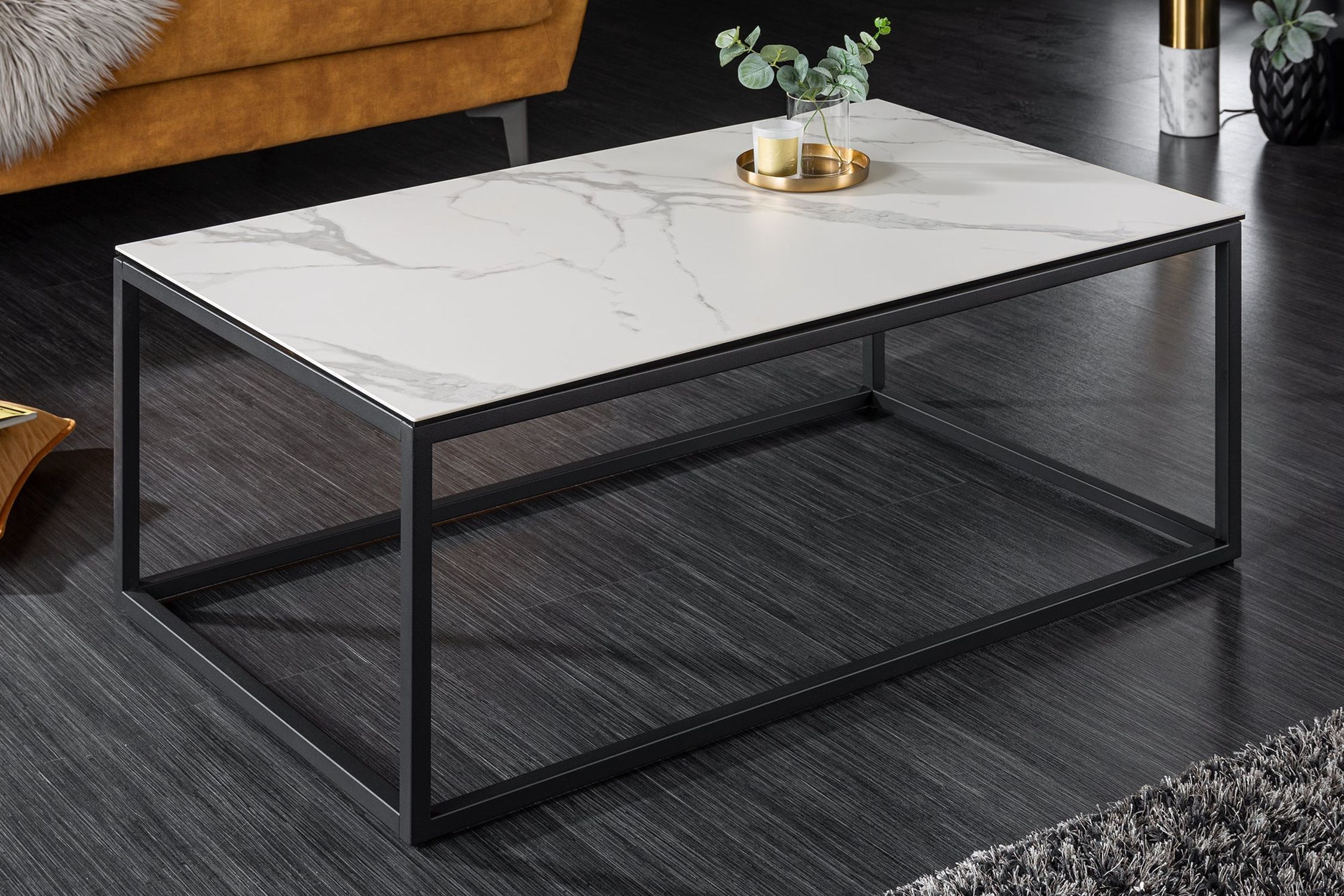 Couchtisch Keramik in Weiß Marmor Optik Schwarz 100x60 cm Couchtisch Keramik in Weiß Marmor Optik Schwarz 100x60 cm