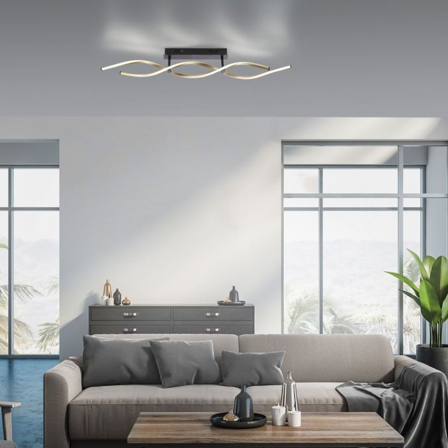 Dimmbare LED Deckenlampe Schwarz Messing 106 cm 3000 K