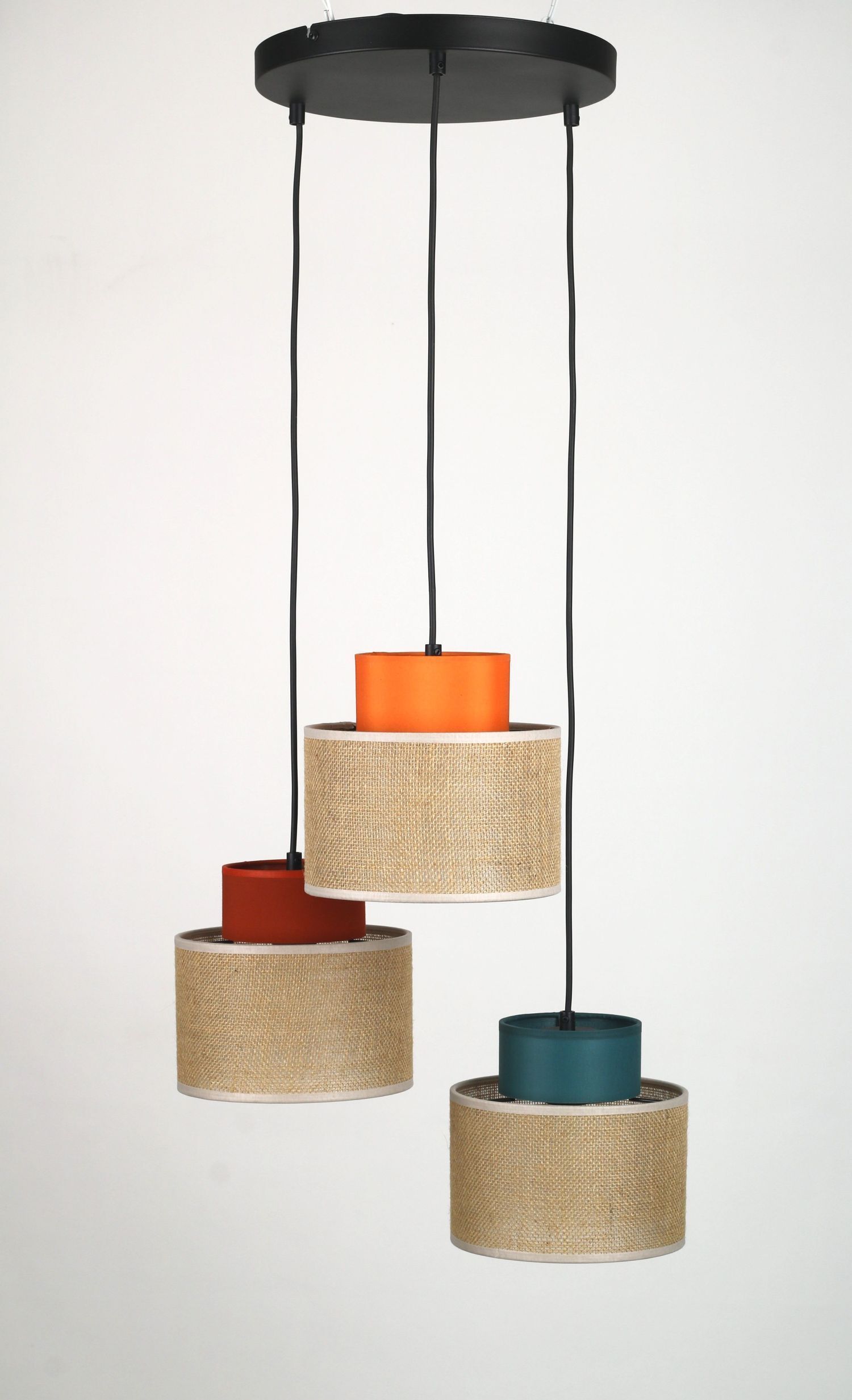 Hängelampe Jute Stoff E27 verstellbar 3-flammig Retro Bunt