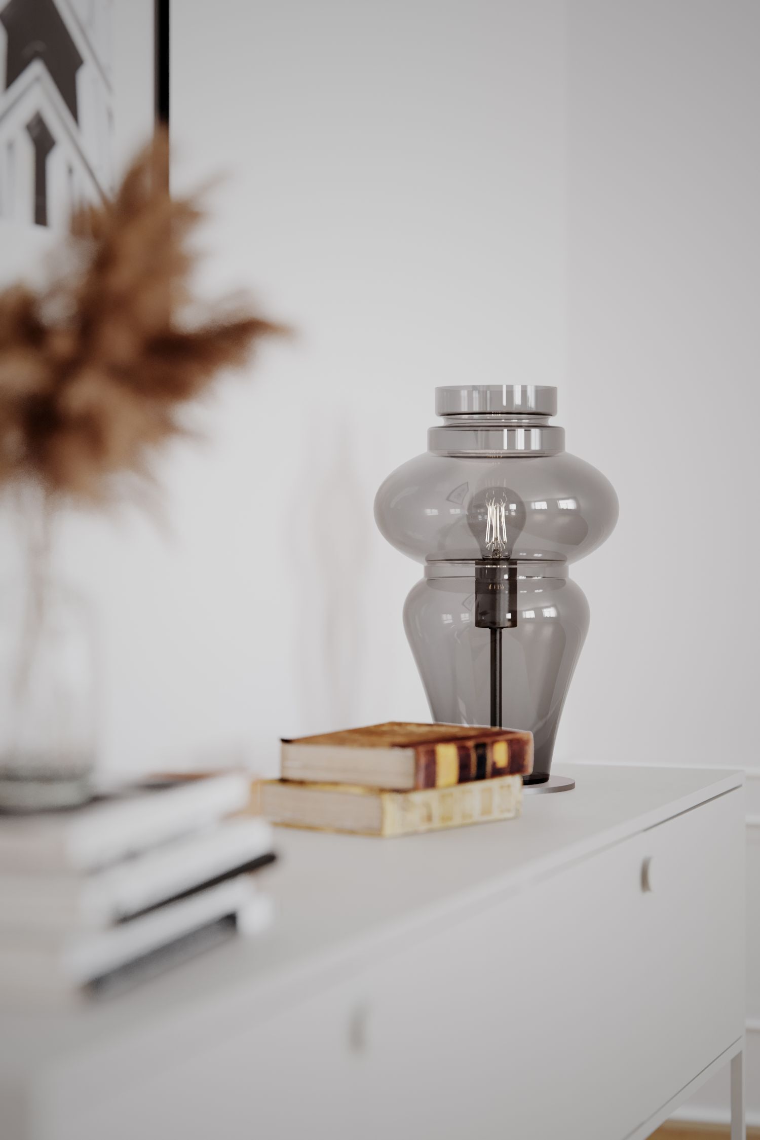 Tischleuchte Rauchglas Metall 40,6 cm E27 Kabelschalter Krug, Töpferei, Lampe, Tabelle, Tischplatte