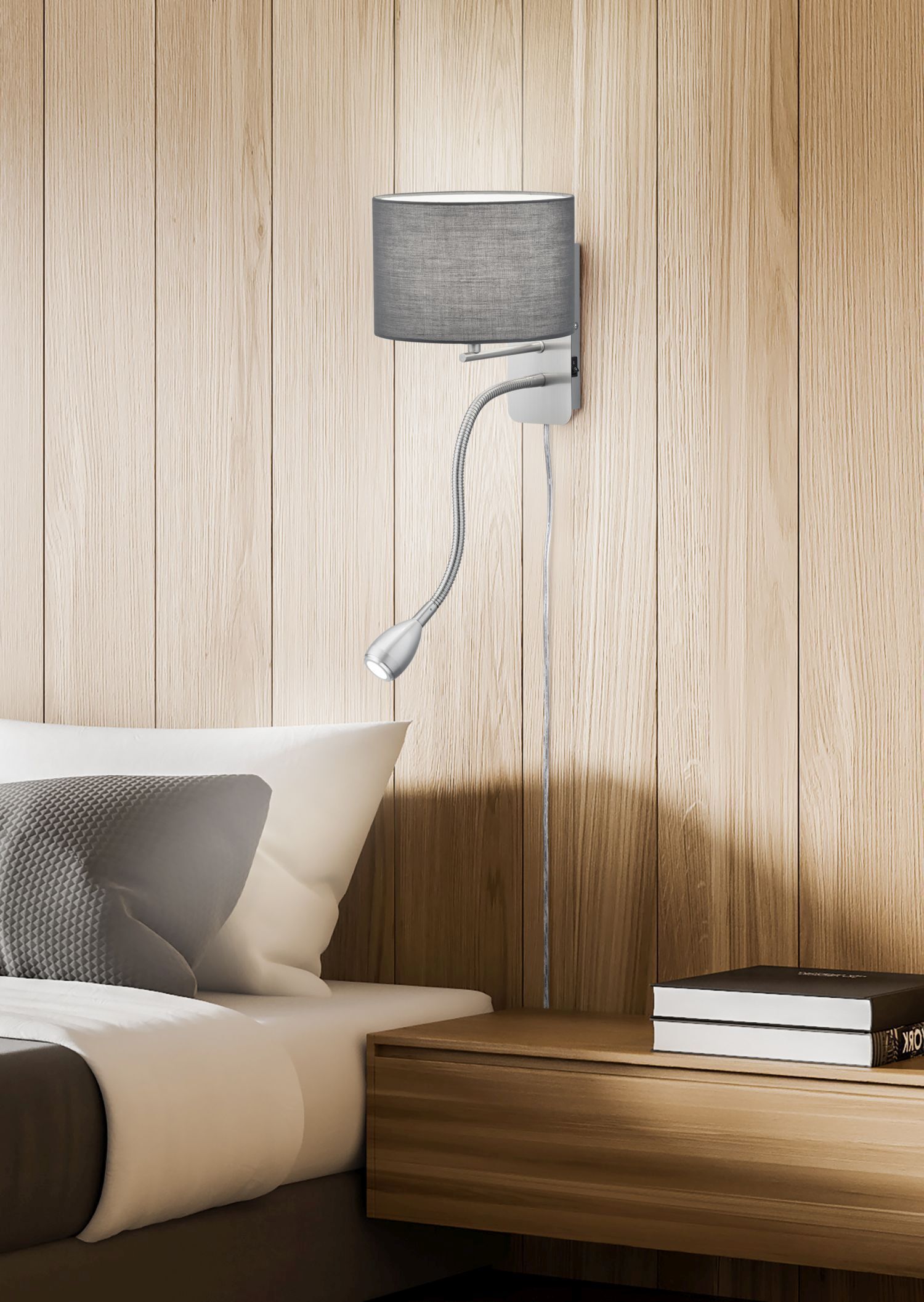 Wandlampe mit Schalter Stoff Metall E14 LED Nickel Grau