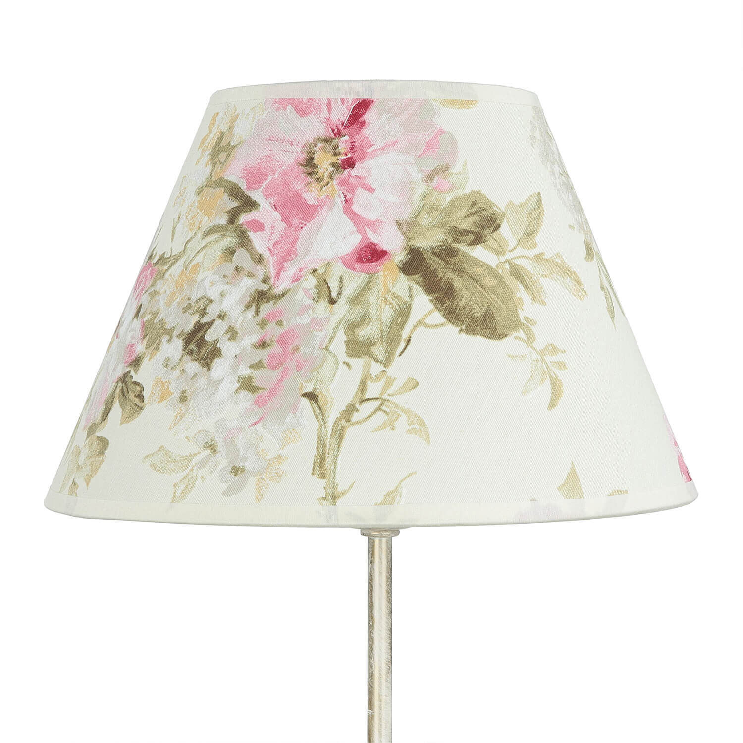 Tischlampe Metall Shabby Weiß Stoff rund Landhaus