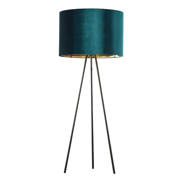 Stehlampe, Lampenschirm, Velvet, Teal, Metallfuß