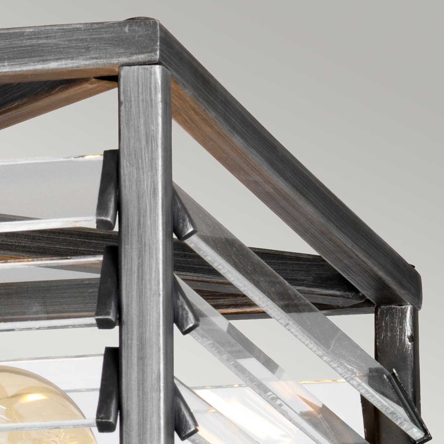 Deckenleuchte Metall Glas 39,2 cm breit Gunmetal Grau Handlauf, Treppe, Holz, Geländer, Axt