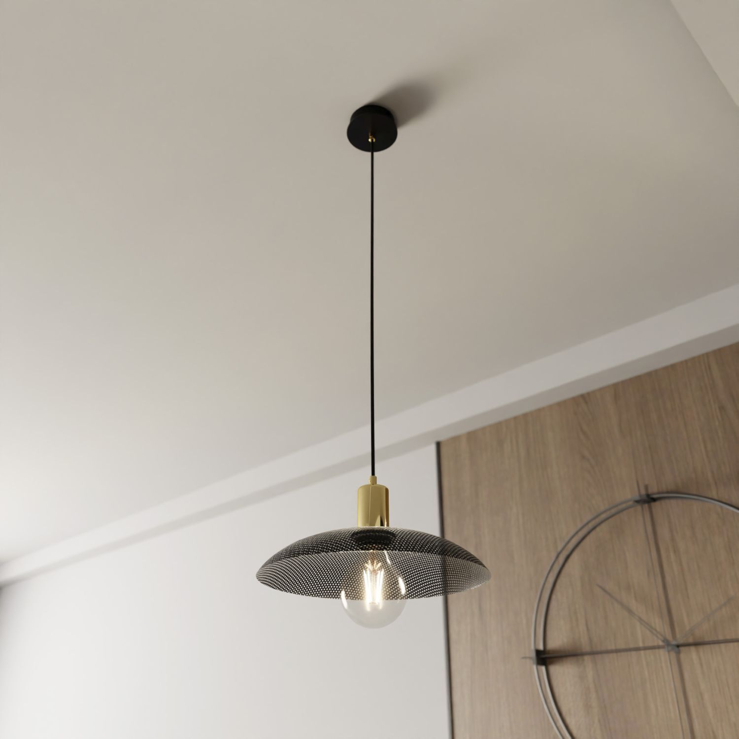 Hängeleuchte Metall Ø 30 cm H: max. 100 cm Schwarz Gold E27