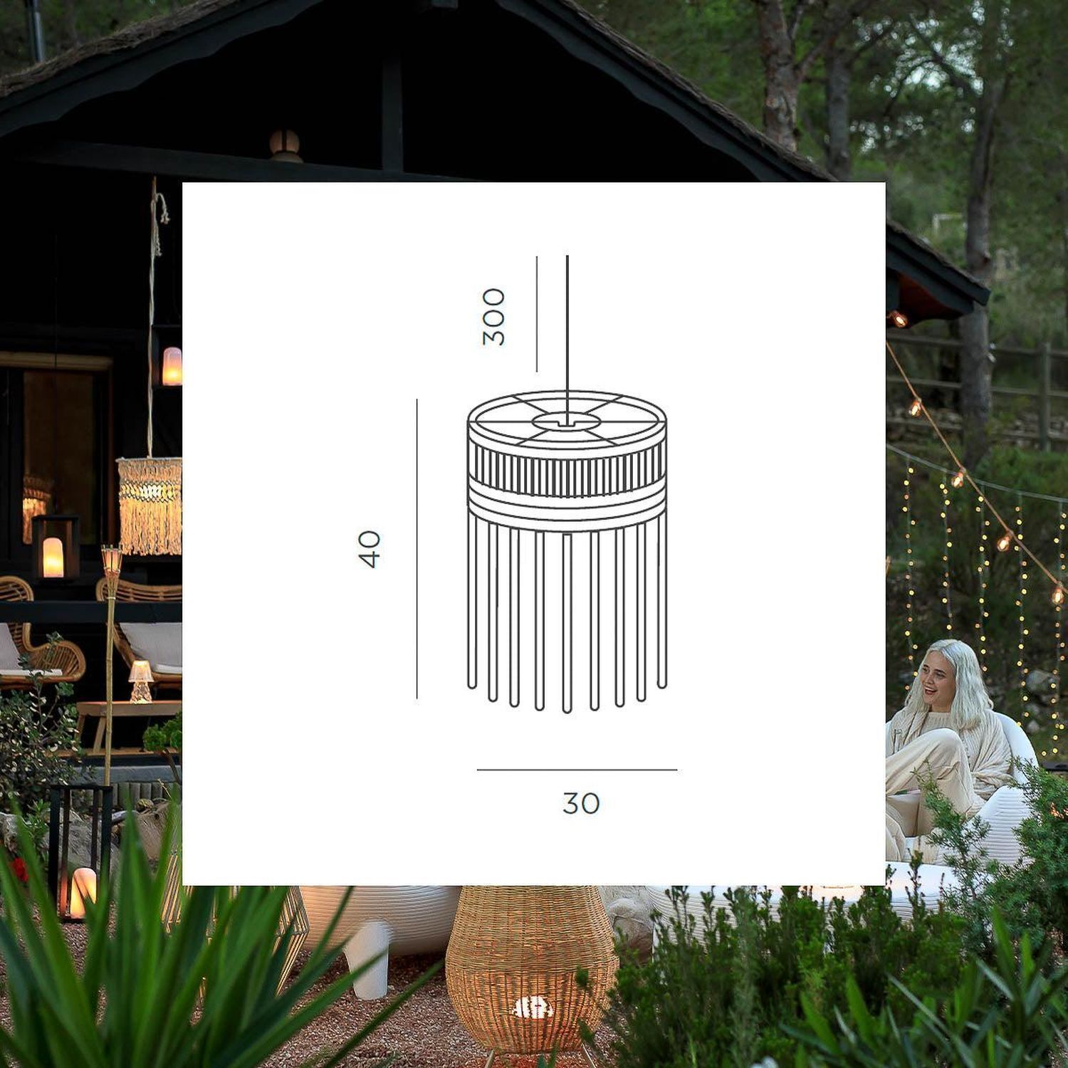 Pendelleuchte außen kabellos LED Akku IP54 Ø 30cm Beige 2700K Erwachsener, Braut, Weiblich, Person, Frau