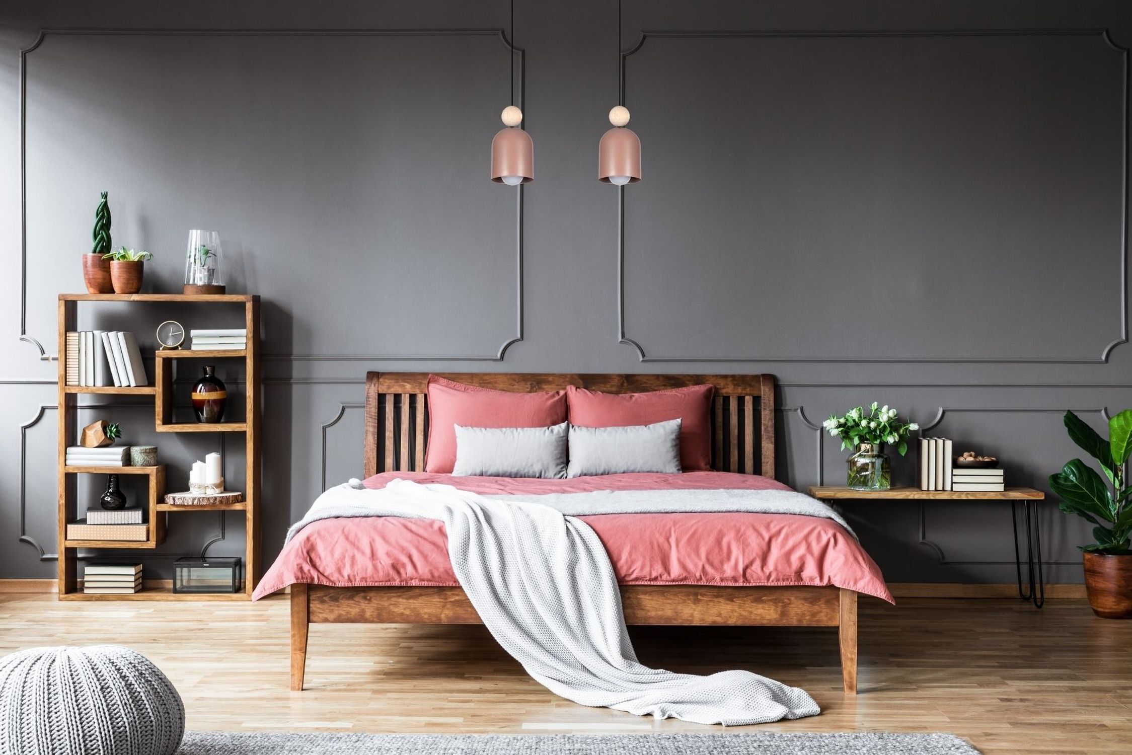 Pendelleuchte Pink Metall Holz 2-flammig E27 46 cm lang Drinnen, Innenarchitektur, Inneneinrichtung, Mobiliar, Schlafzimmer