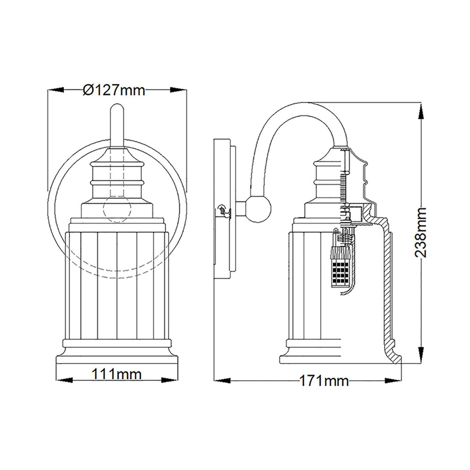 Lampe, Lampenaufsatz, Größenangaben, Klemmarm, Kupfer/Metall