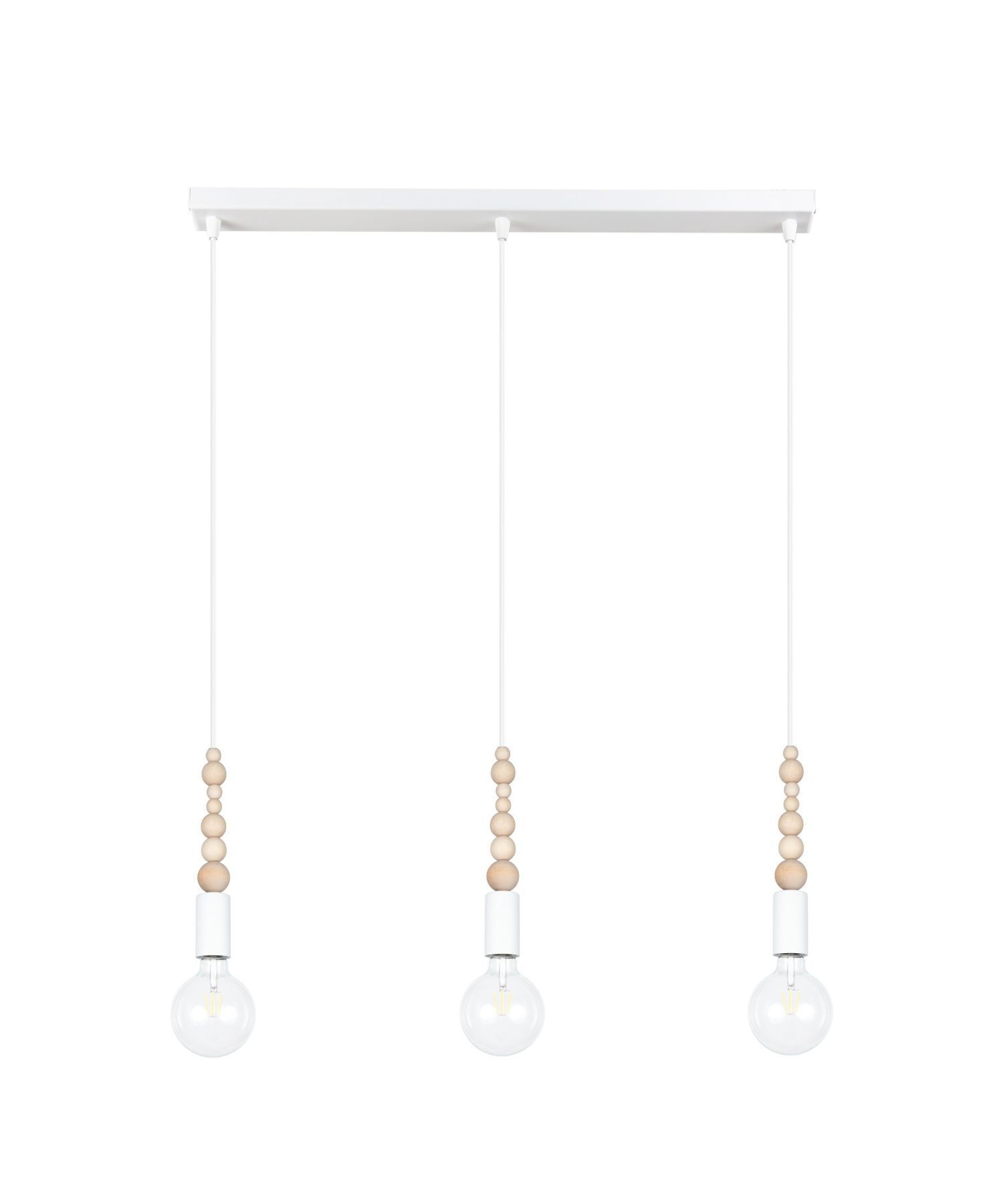 Lange Hängelampe Weiß Holz Metall L:60 cm E27 3-flmg