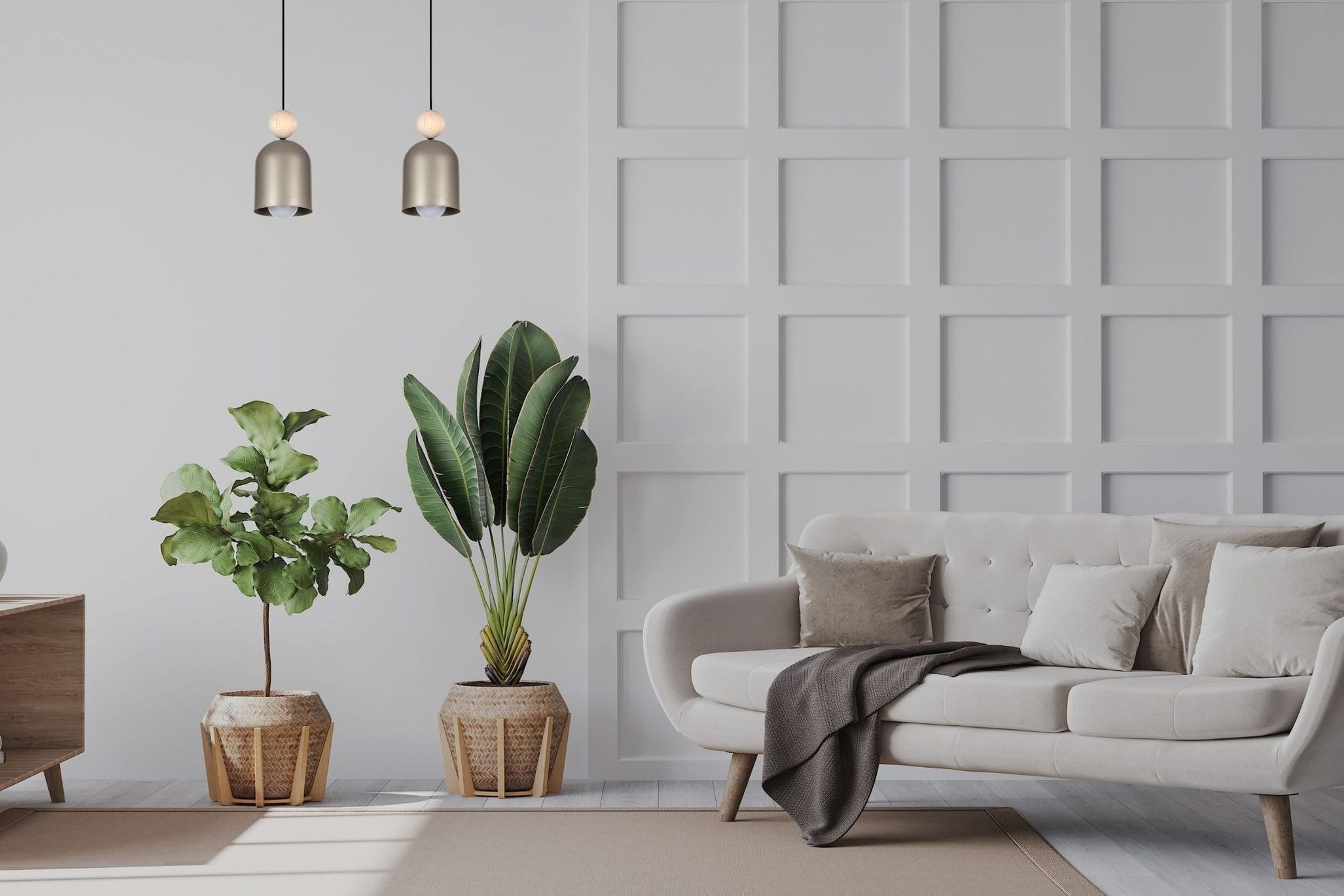 Gemütliche Hängelampe Champagner Metall Holz E27 46 cm Drinnen, Innenarchitektur, Pflanze, Dekoration für Zuhause, Lampe