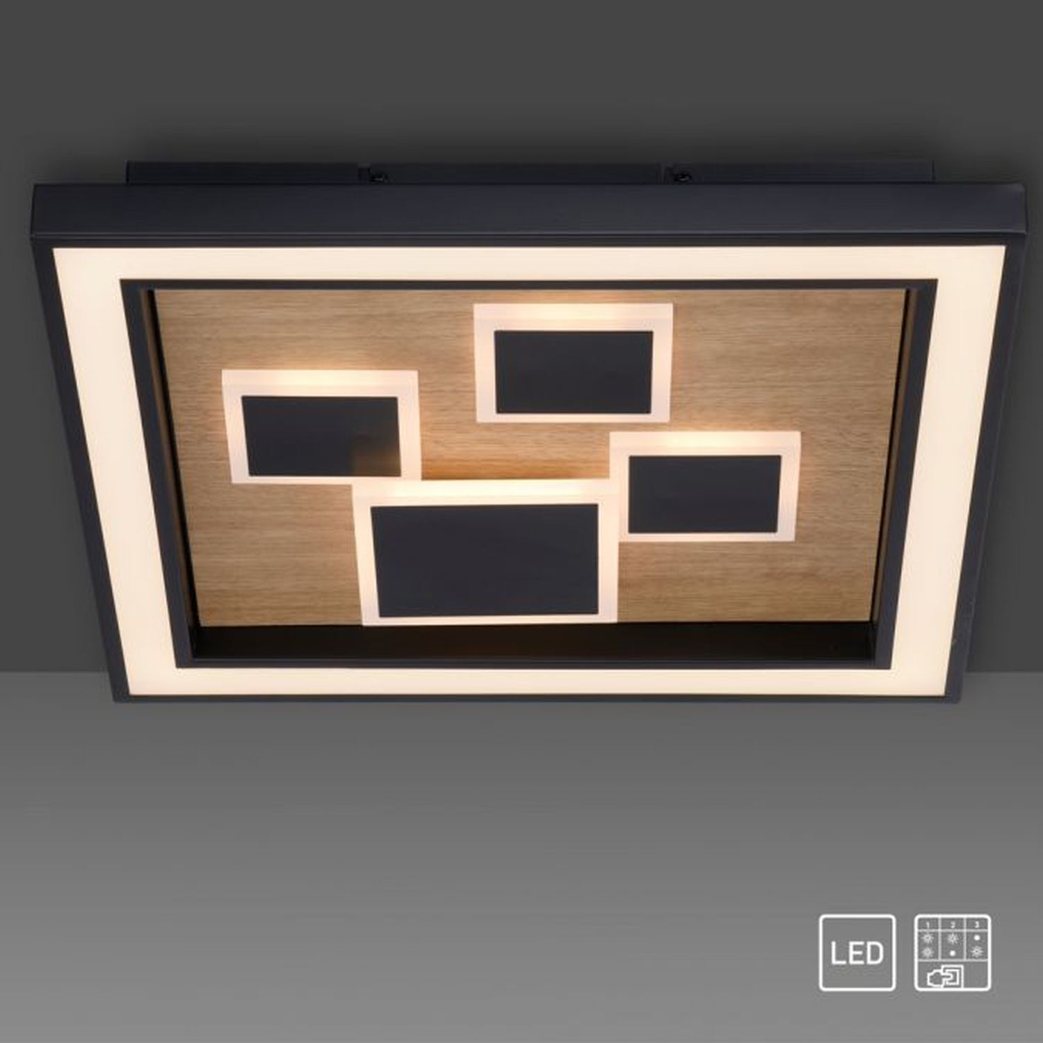 LED Deckenleuchte Holz Schwarz Serienschalter L:48 cm Moebel, Tabelle, Anrichte, Postfach