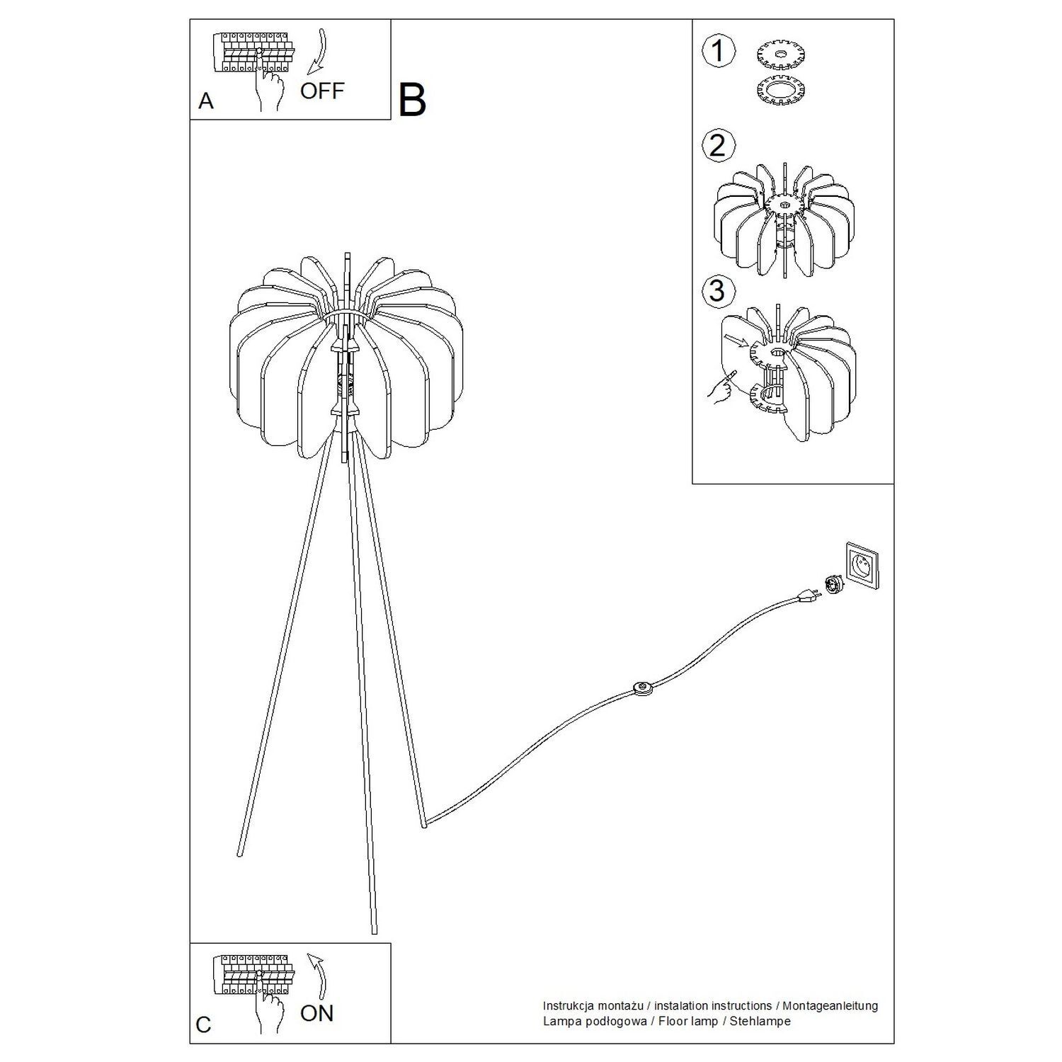 Stehleuchte Dreibein Filz Beige E27 H:134 cm Modern Stehlampe Tripod Filz Marineblau E27 H:134 cm Schalter