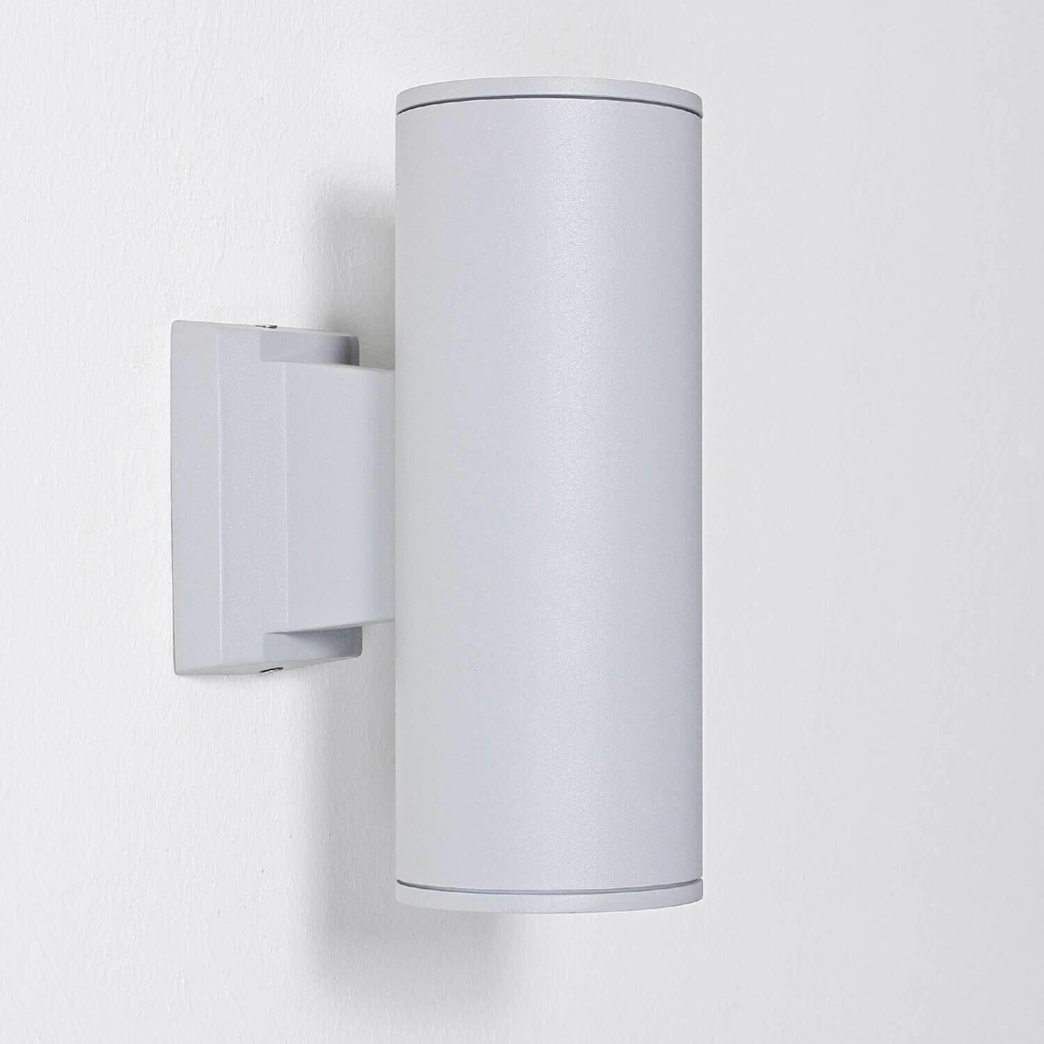 Außenleuchte Grau Up Down Aluminium Glas Fassade Haus Zylinder