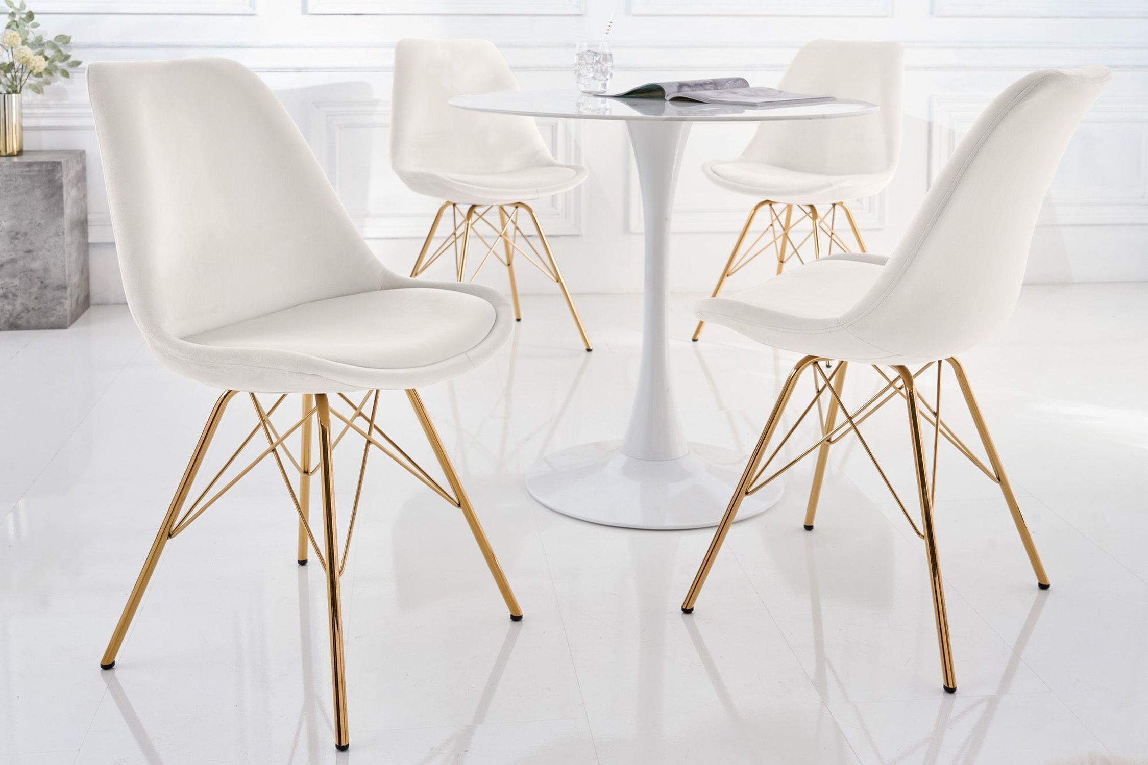 Esstischstuhl Samt Beige Creme Gold Skandinavisch