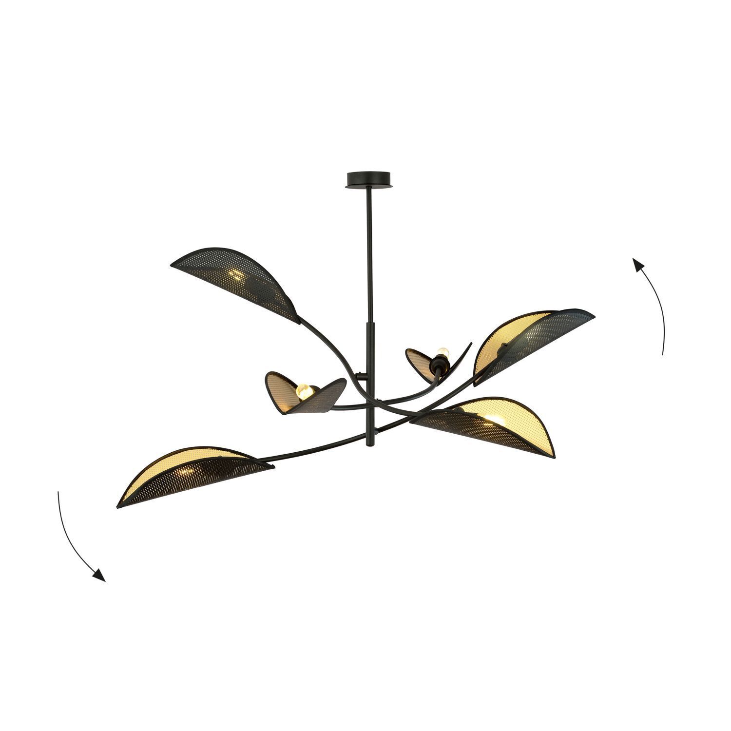Deckenleuchte Schwarz Gold L: 102cm drehbar Stoff Metall 6xE14