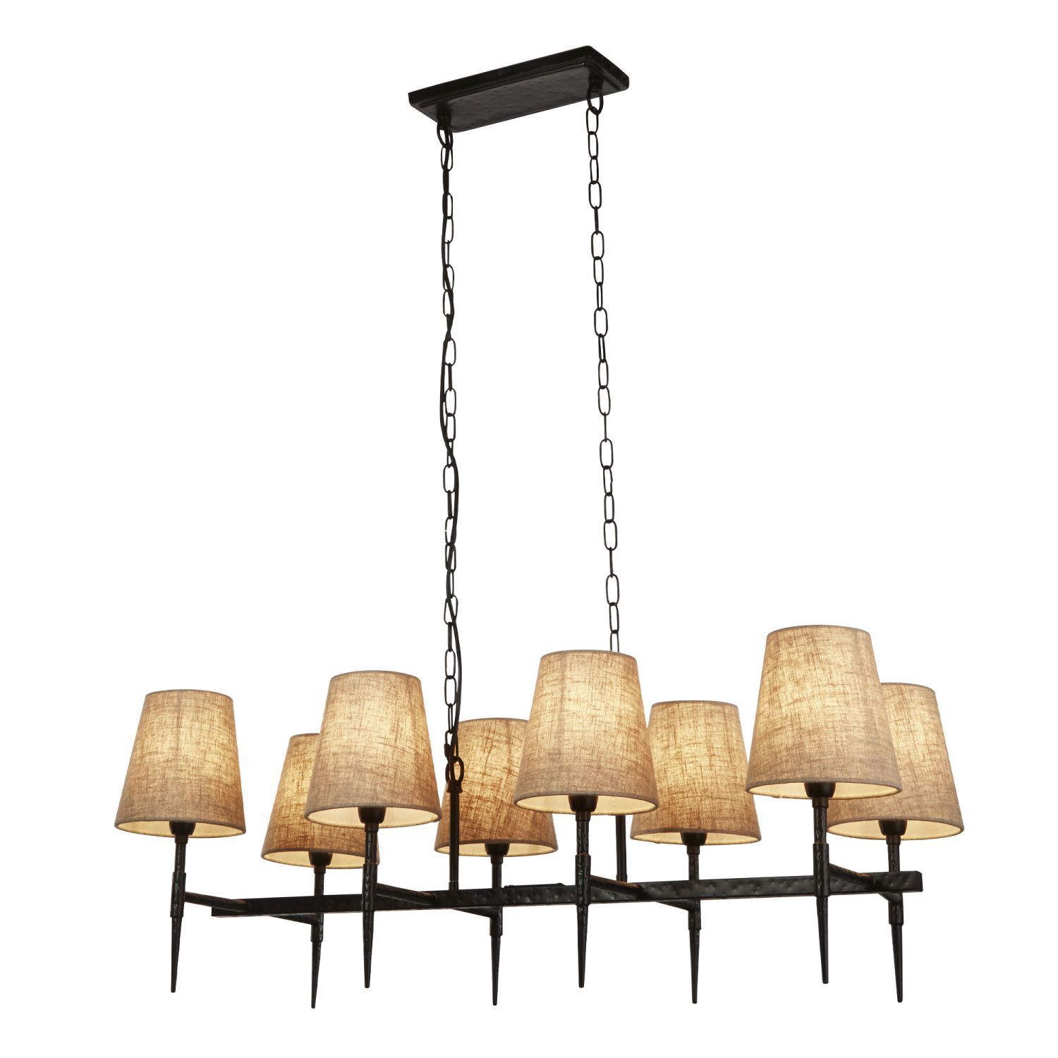 Hängelampe Schwarz Creme B: 91 cm 8x E14 Stoff Metall