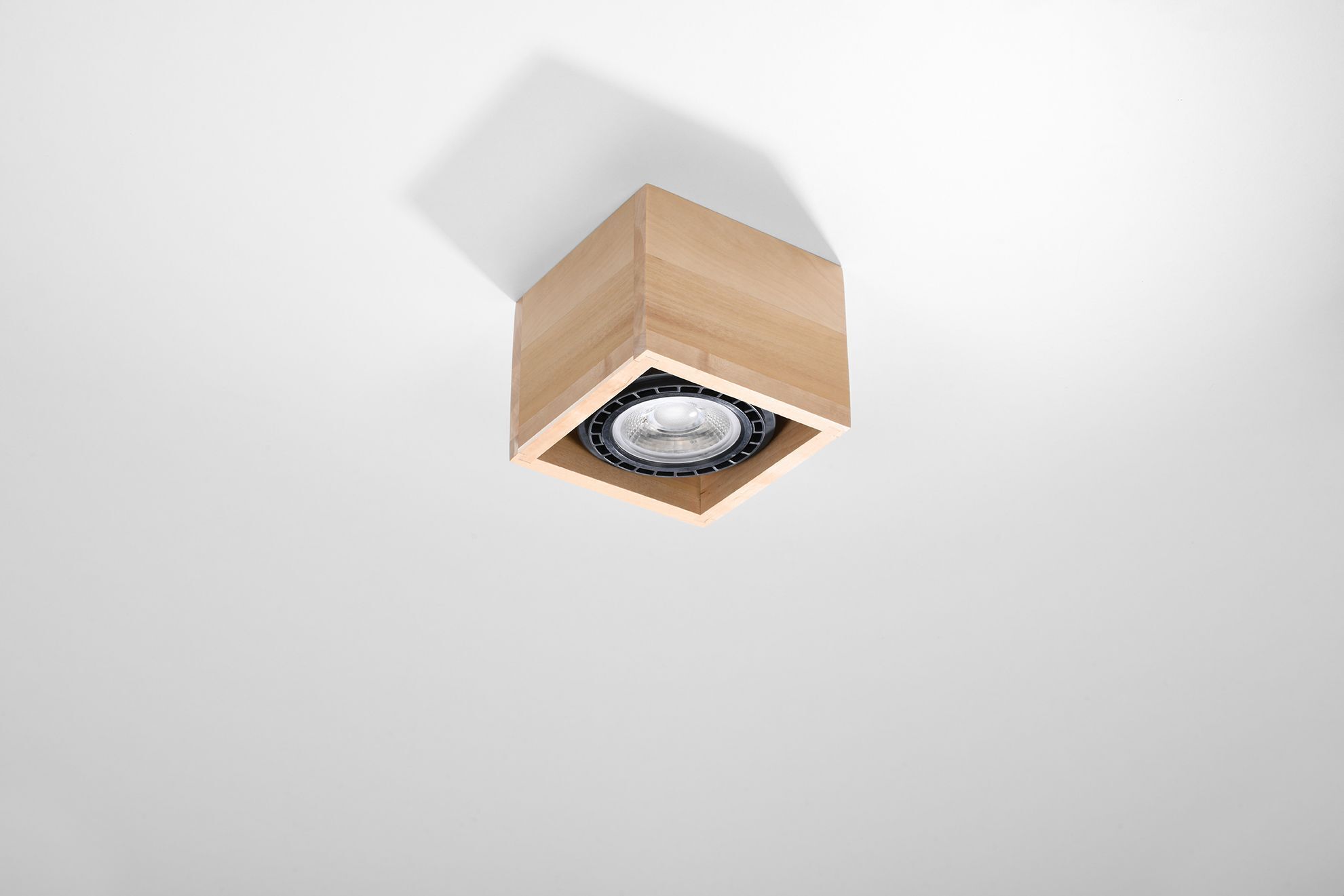 Spot Lampe Holz quadratisch B: 14 cm klein flach GU10