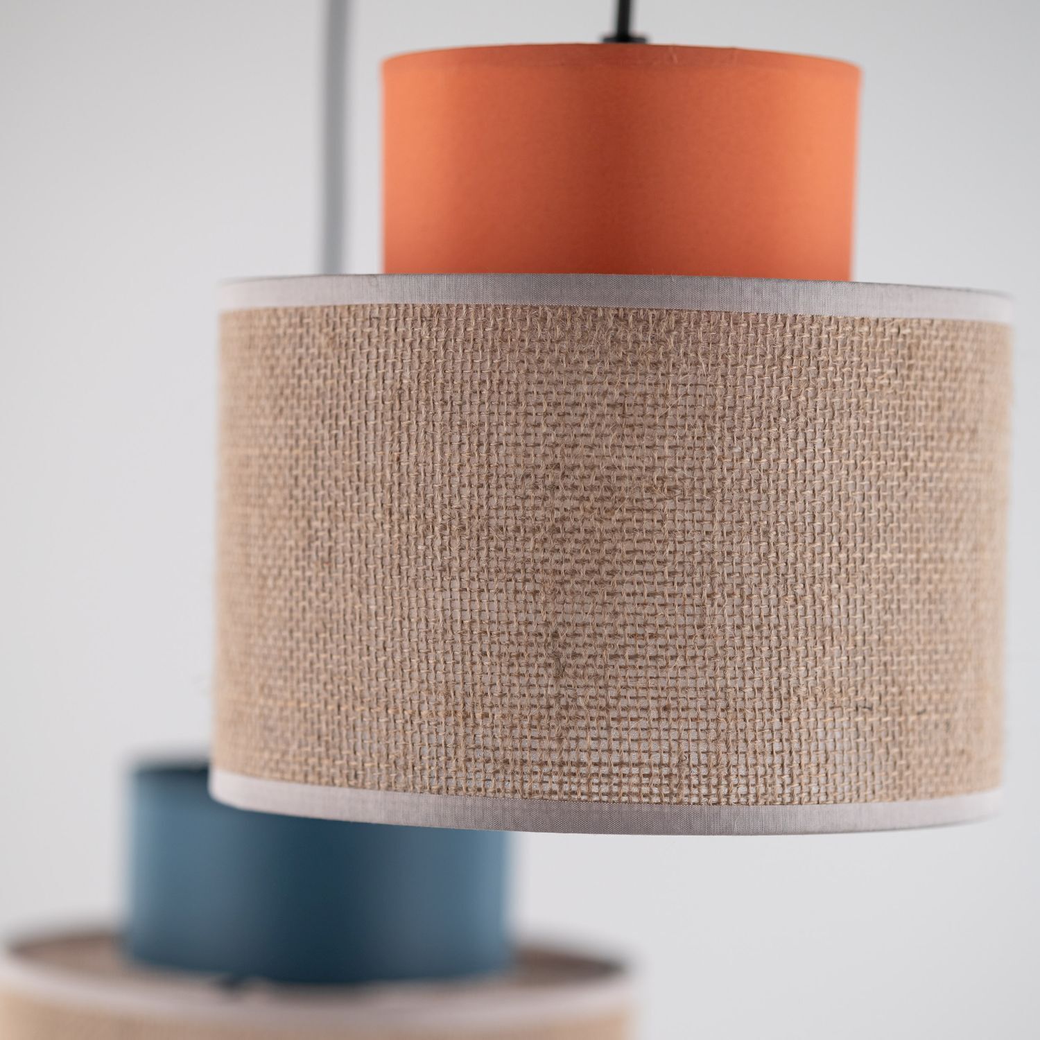 Hängelampe Jute Stoff E27 verstellbar 3-flammig Retro Bunt Lampe, Lampenschirm, Elektronik, Sprecher