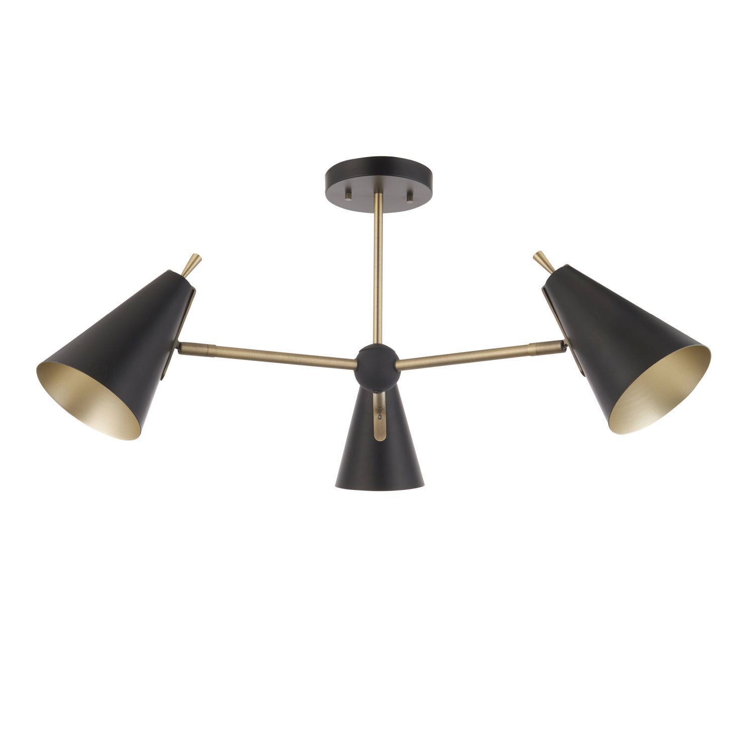 Deckenlampe Metall B: 83 cm in Schwarz Messing 3-flammig E14