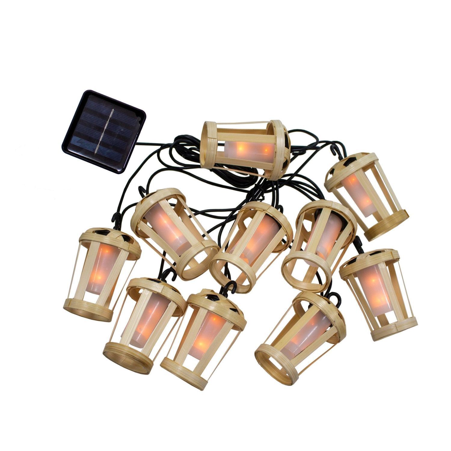 LED Girlande Garten Solar 5m lang IP44 2000 K Bambus Lampe, Kronleuchter, Deckenleuchte