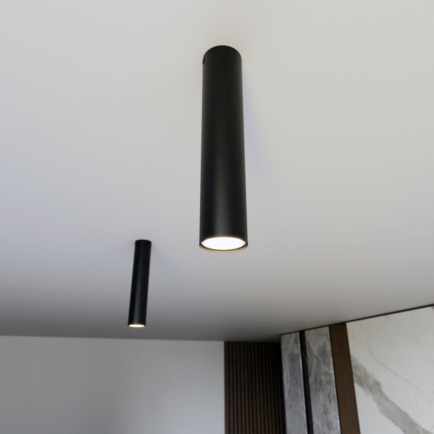 Deckenleuchte Schwarz Ø 6 cm H: 30 cm Metall GU10 Aufputz