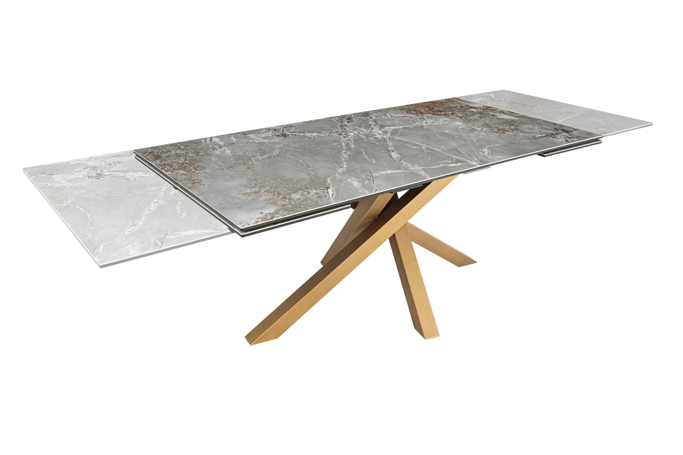 Esstisch ausziehbar Keramik Hartglas Metall in Grau Kupfer