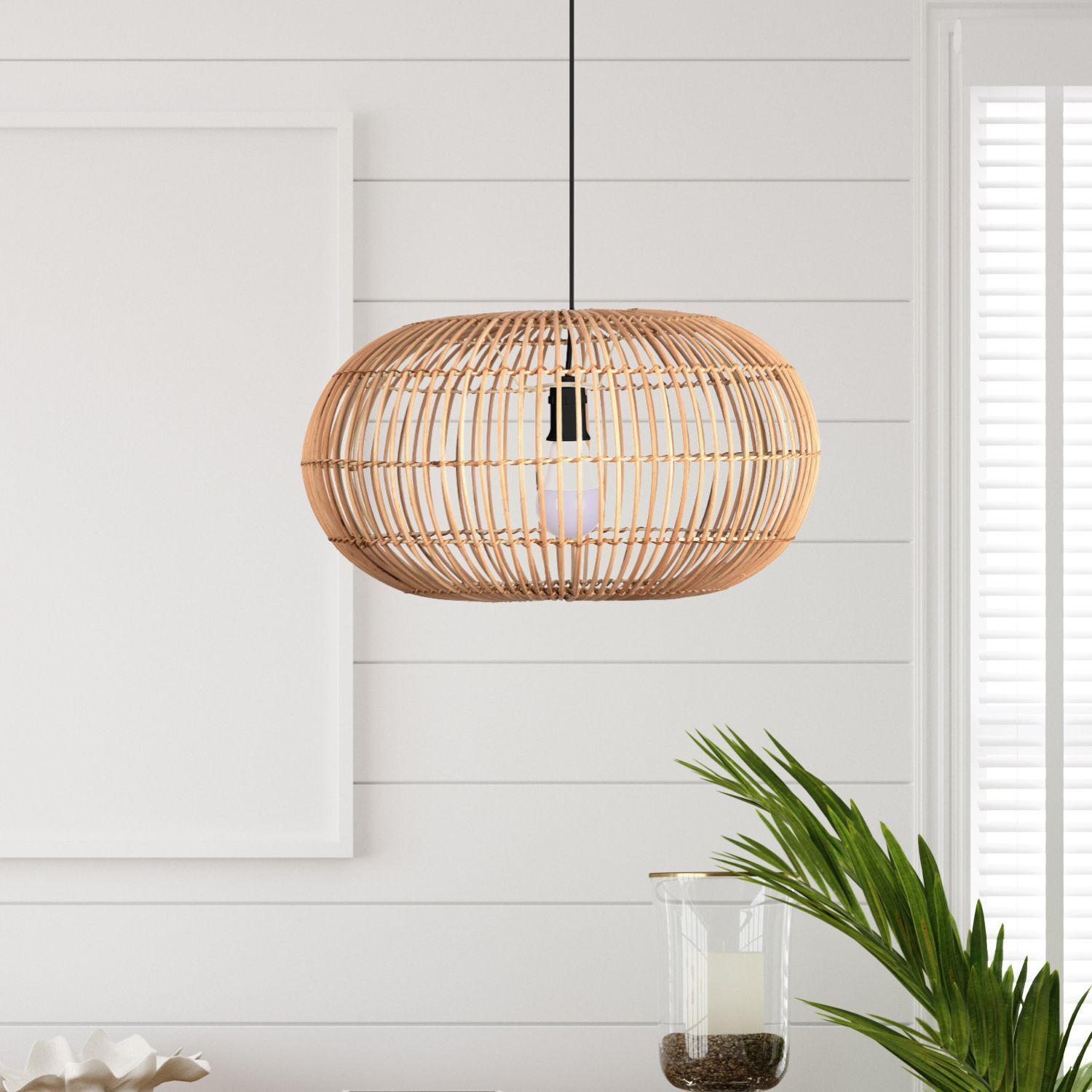 Pendelleuchte Korb Bambus D: 48 cm E27 Ø 48 cm Schwarz Natur