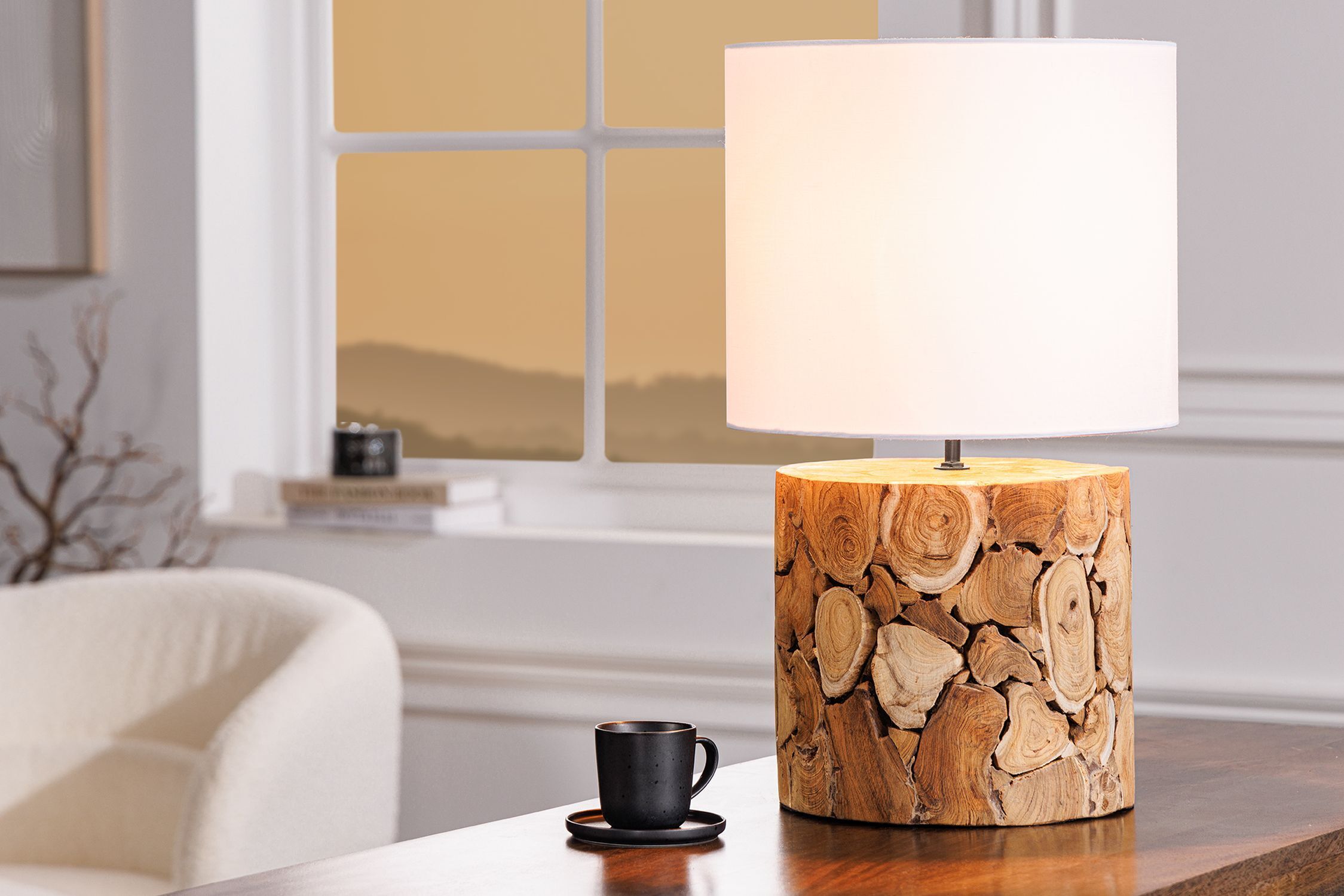 Nachttischleuchte Weiß Natur Stoff Holz 45 cm gemütlich