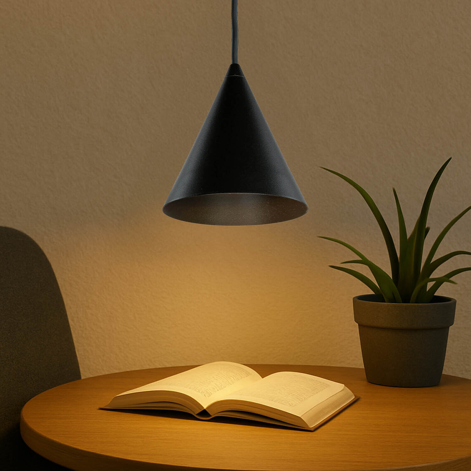 Runde Pendelleuchte Schwarz Ø11 cm GU10 Metall Modern Lampe, Pflanze, Buch, Veröffentlichung