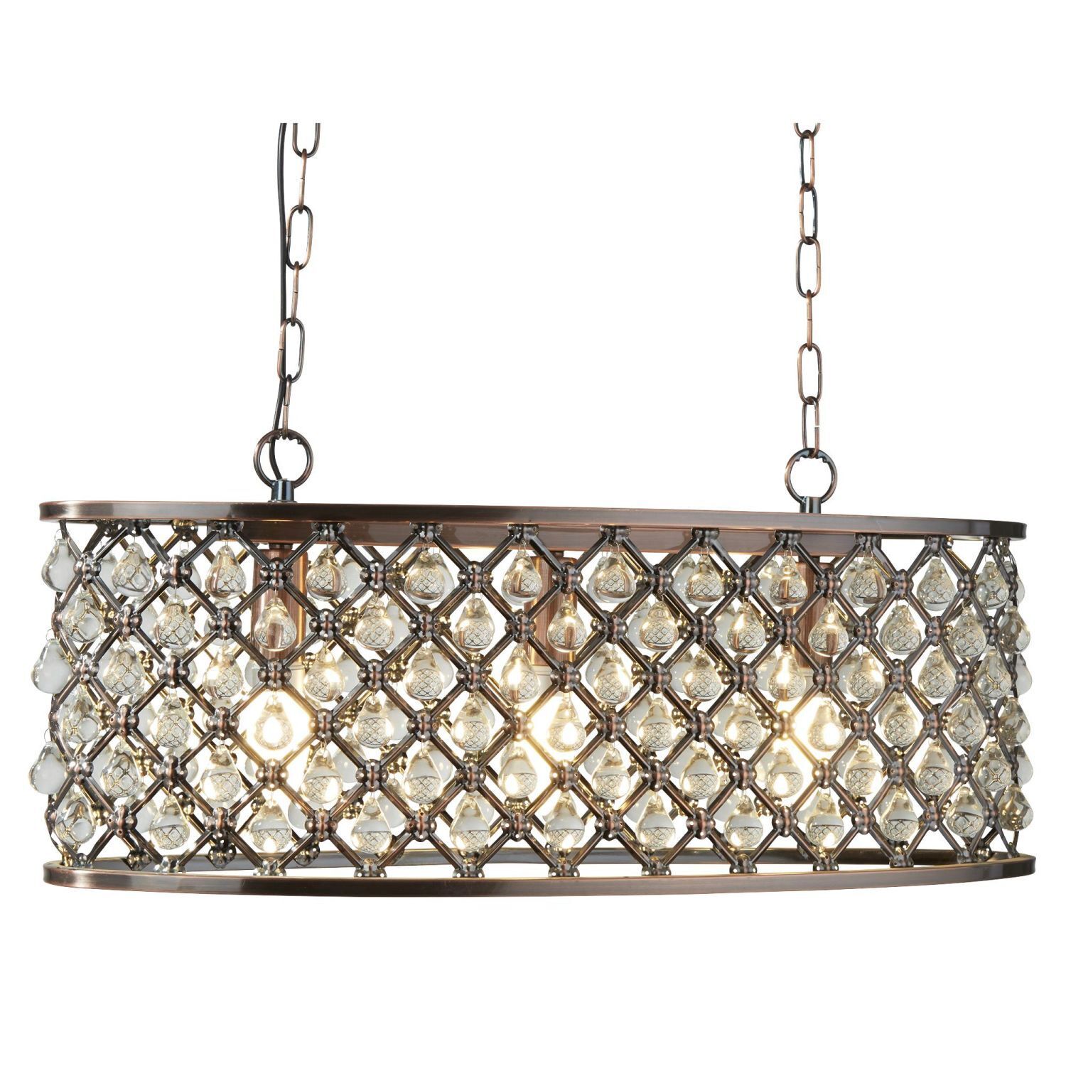 Hängelampe Kristall B: 60 cm 3x E14 in Kupfer antik