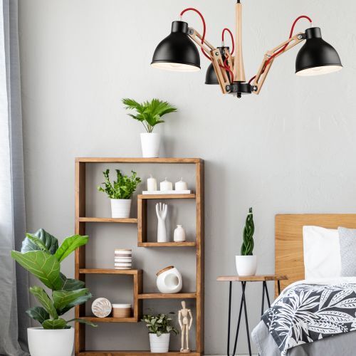Holz schwarze Deckenleuchte 3-flmg Wohnzimmer