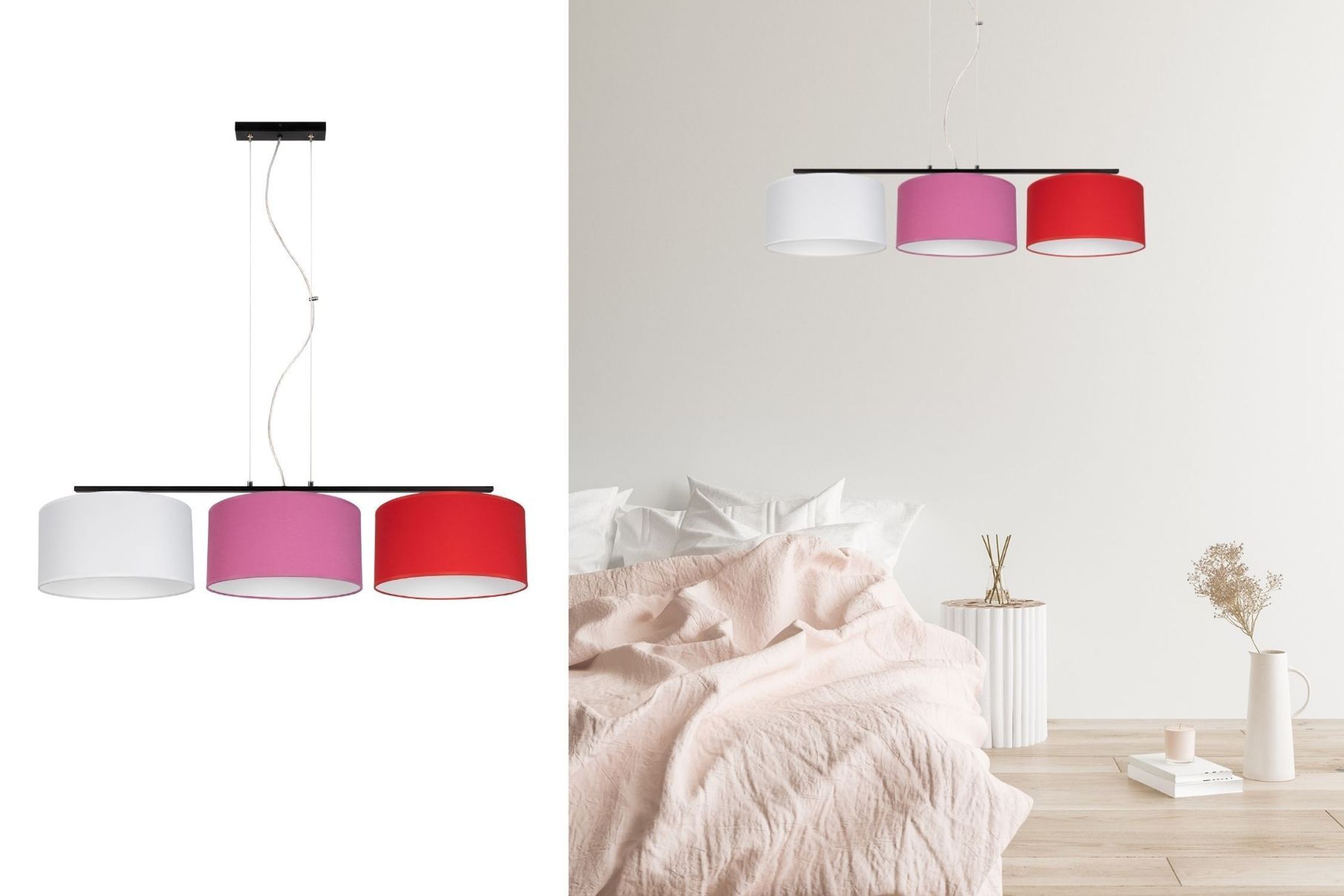 Gemütliche Hängelampe Stoff Weiß Rosa Rot E27 L:100 cm Lampe