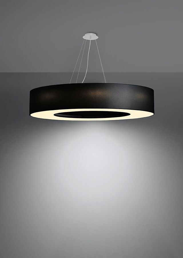 Hängelampe rund Ø 90 cm Schwarz Stoff Schirm 8x E27