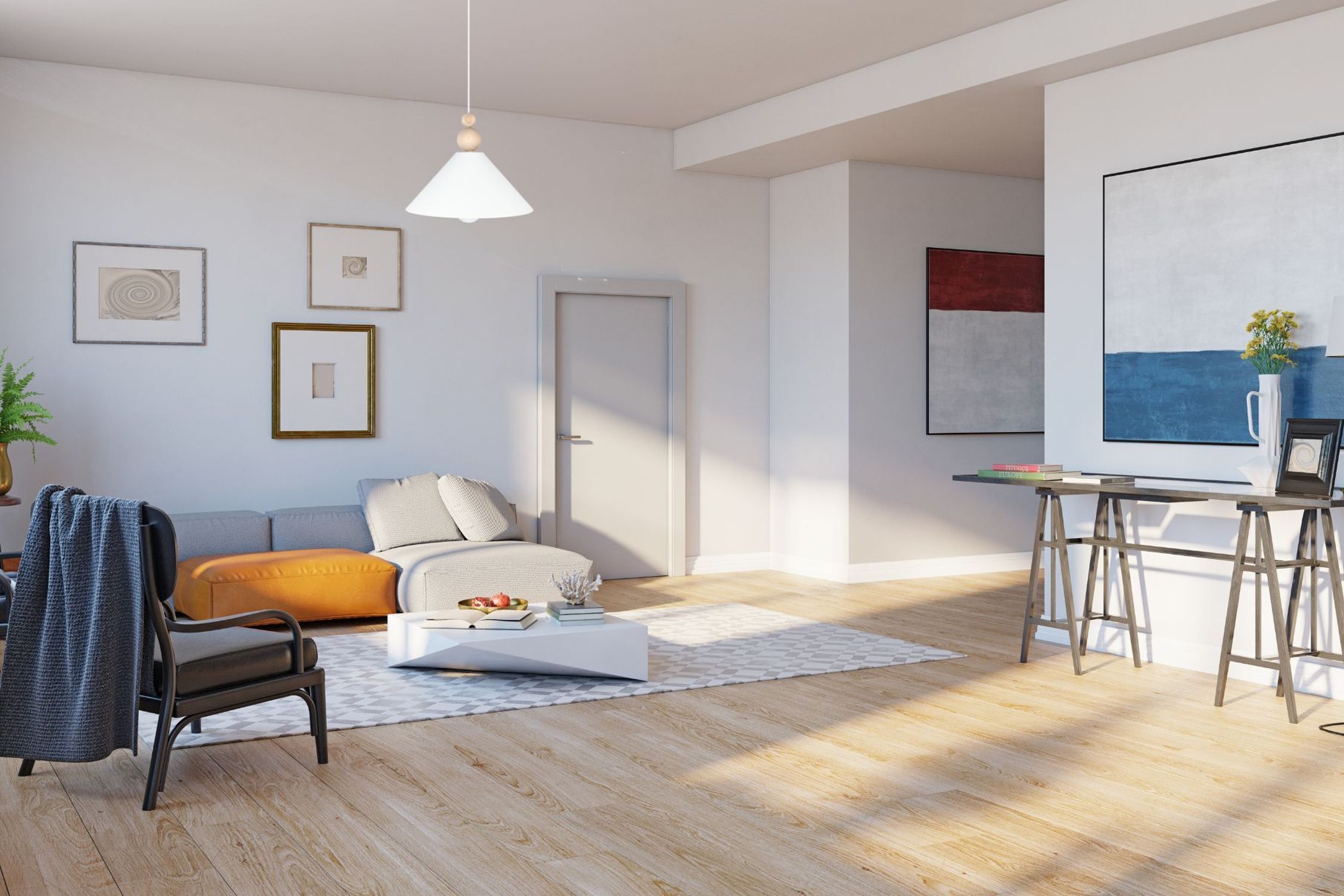 Weiße Hängeleuchte Holz Metall Ø26 cm rund E27 wohnlich Wohnzimmer, Sofa, Teppich, Kunstwerke, Lampe