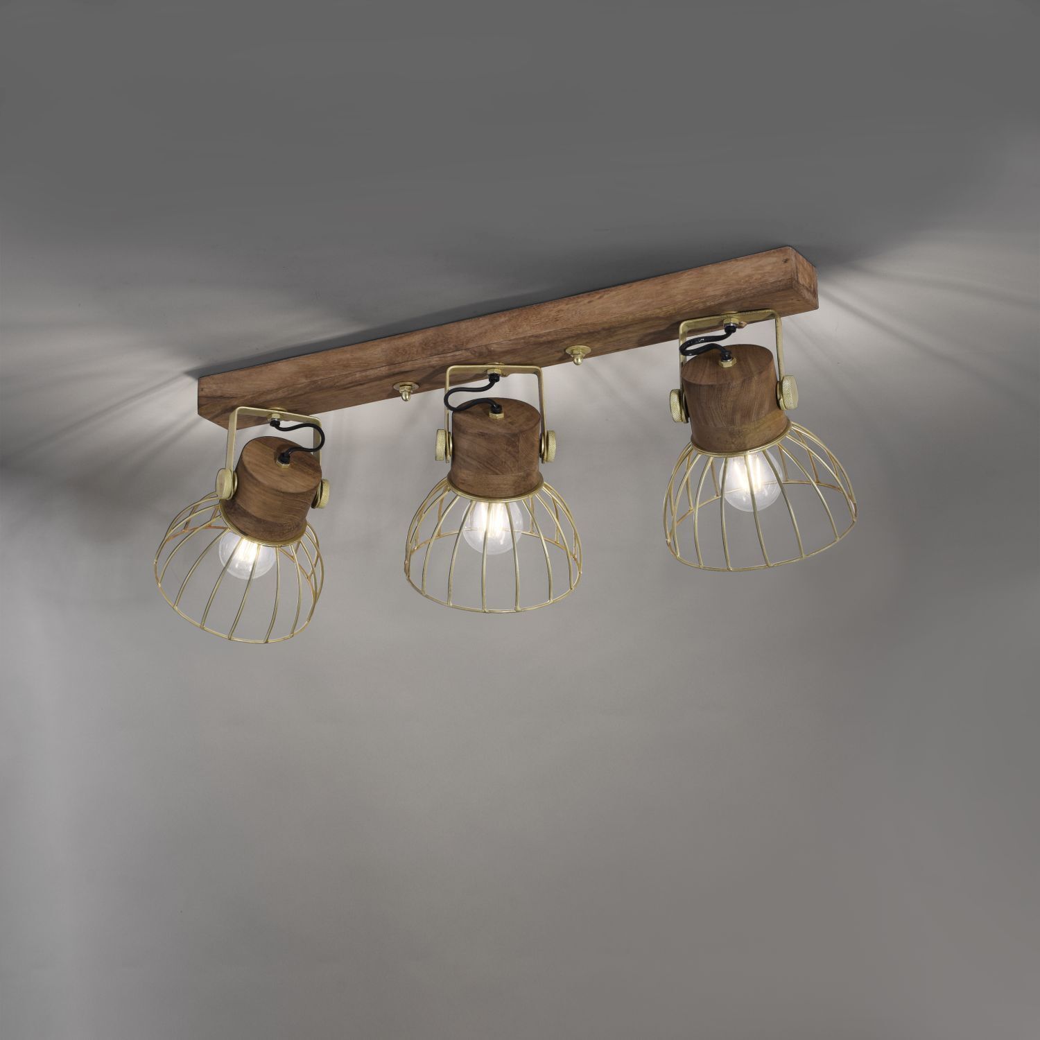 Beweglicher Deckenspot Holz Metall 76 cm E27 Vintage Leuchte